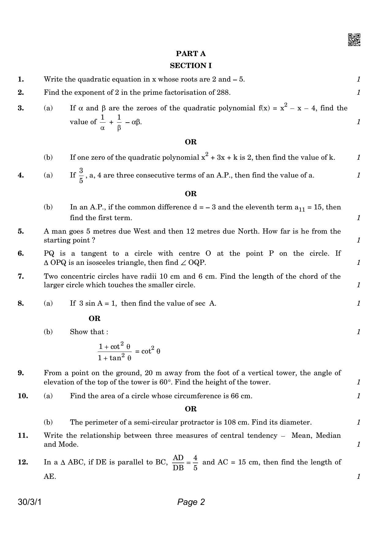 CBSE Class 10 QP_041_MATHS_STD 2021 Compartment Question Paper - Page 2