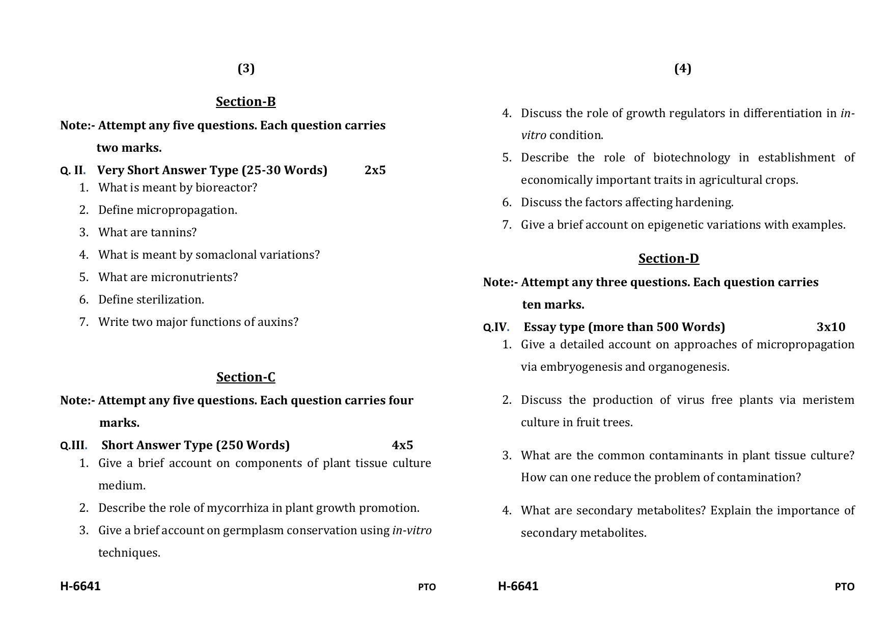 Sarguja University Question Paper July-2022 : M.Sc. In Botany (Fourth sem.) In Vitro Technologies And Industrial Applications Paper 1 - Page 2