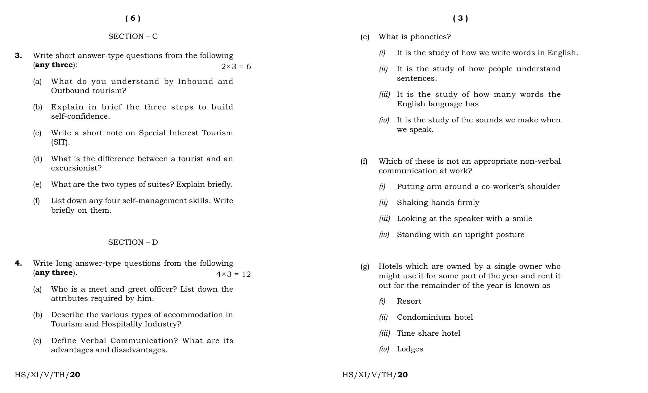 Meghalaya Board (MBOSE) Class 11 Travel Tourism & Hospitality 2020 Question Paper - Page 2