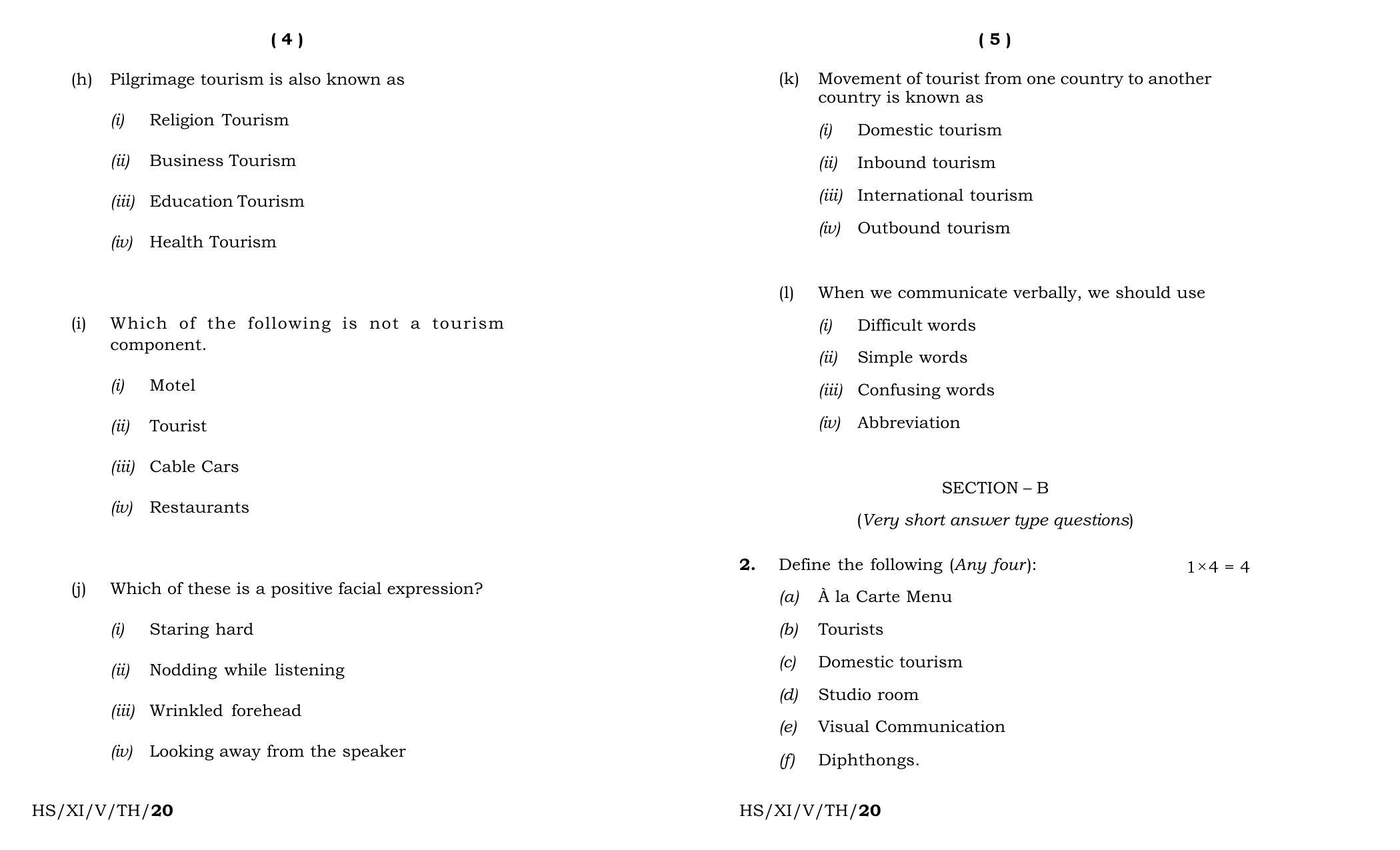 Meghalaya Board (MBOSE) Class 11 Travel Tourism & Hospitality 2020 Question Paper - Page 3