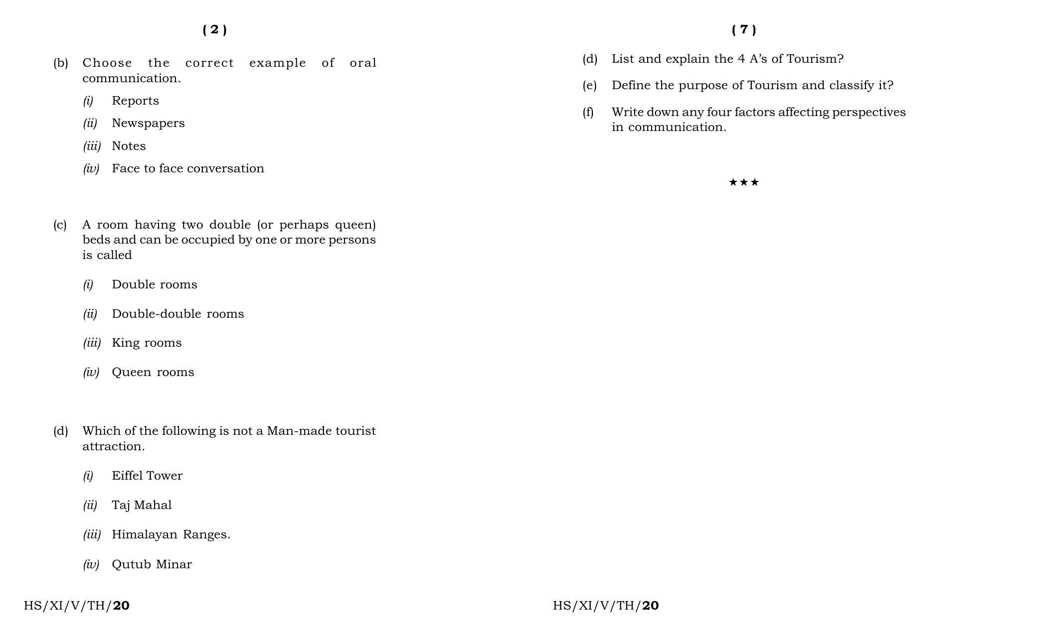 Meghalaya Board (MBOSE) Class 11 Travel Tourism & Hospitality 2020 Question Paper - Page 4