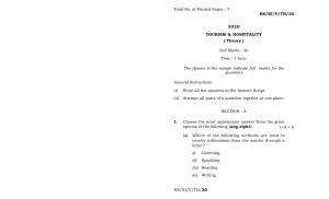 Meghalaya Board (MBOSE) Class 11 Travel Tourism & Hospitality 2020 Question Paper
