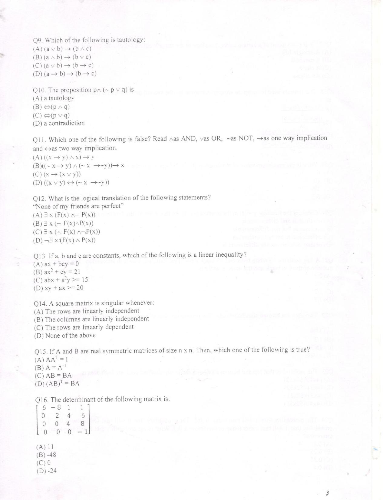 KUET 2023 M.Tech Computer Science Question Paper - Page 3