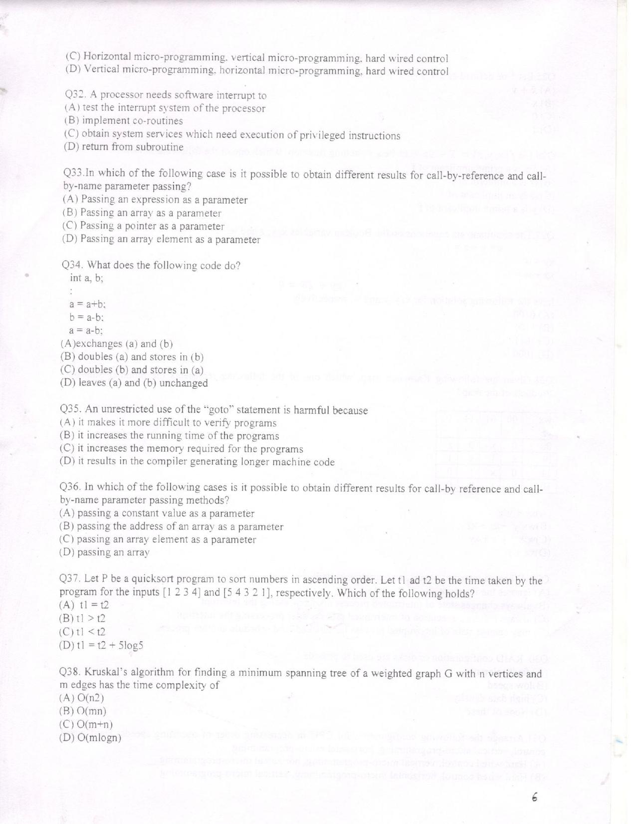 KUET 2023 M.Tech Computer Science Question Paper - Page 6