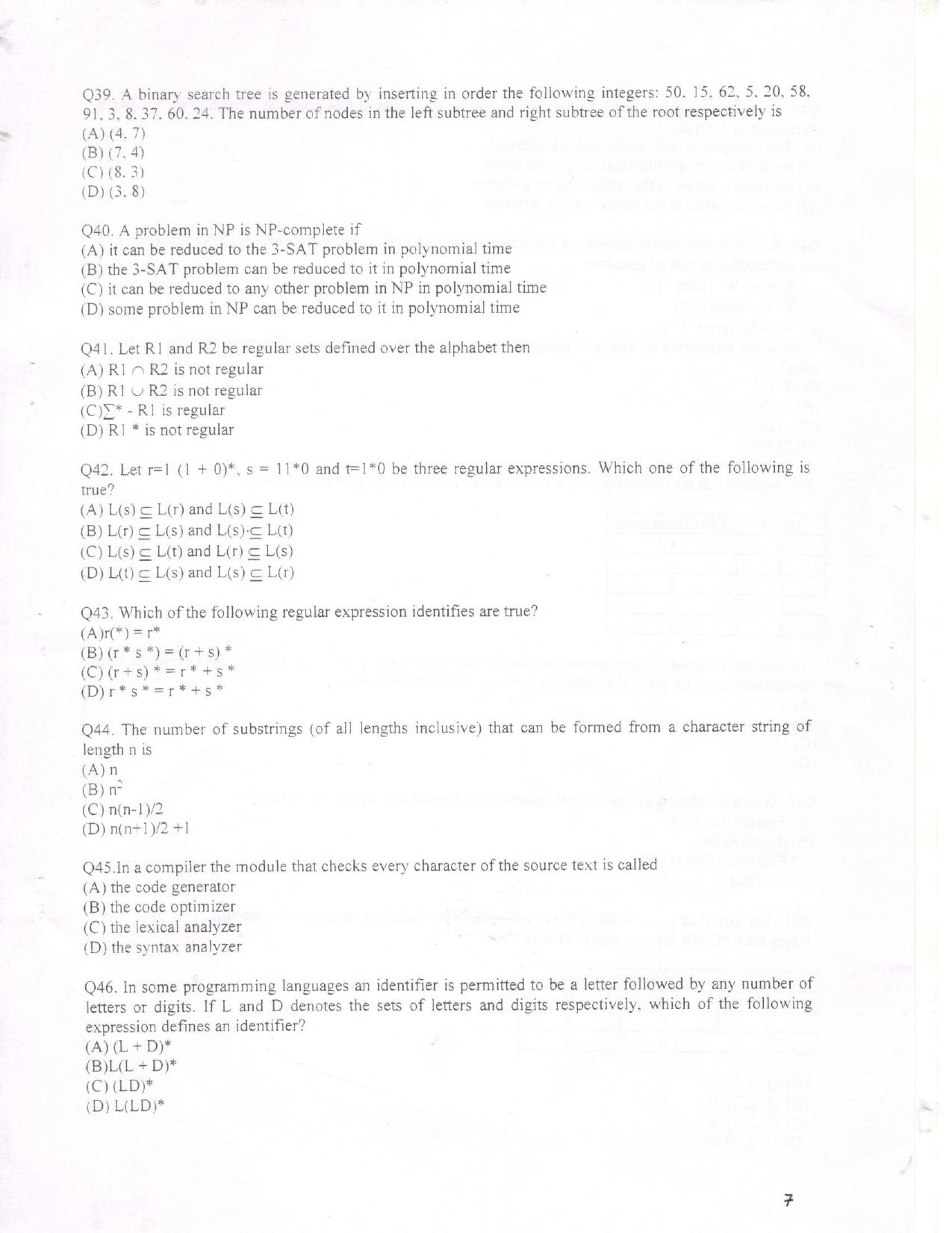 KUET 2023 M.Tech Computer Science Question Paper - Page 7