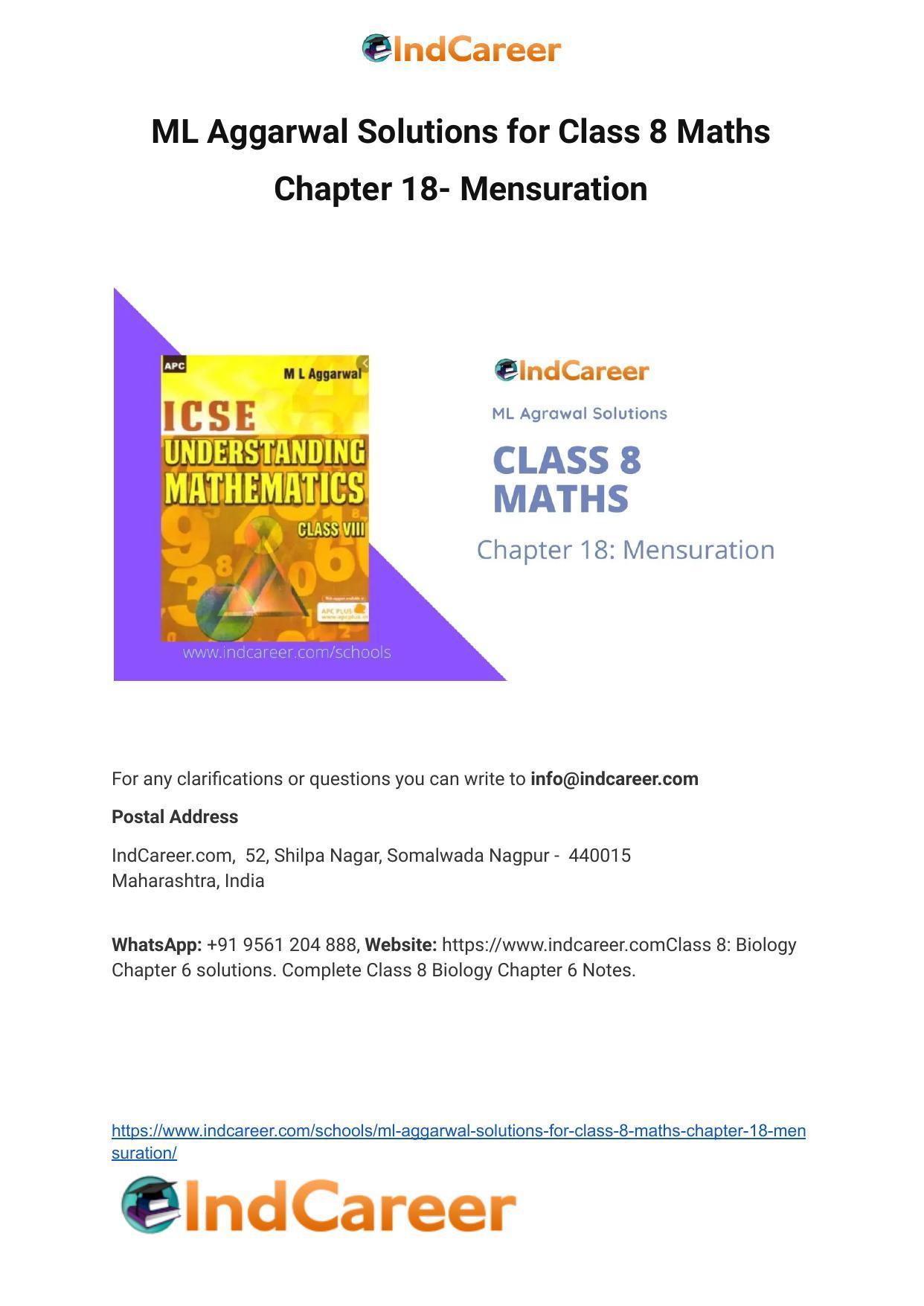 ML Aggarwal Solutions for Class 8 Maths Chapter 18- Mensuration - Page 1