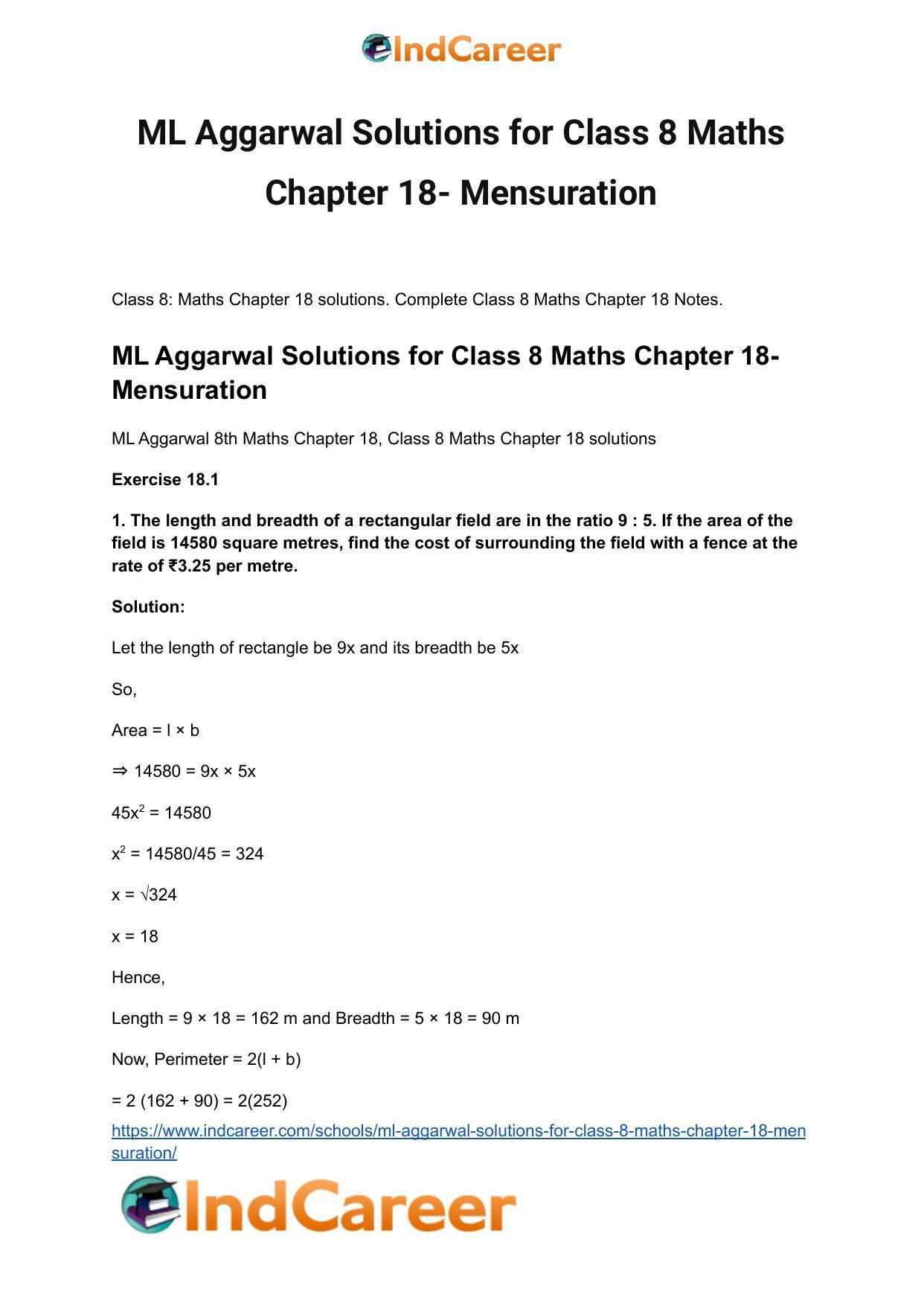 ML Aggarwal Solutions for Class 8 Maths Chapter 18- Mensuration - Page 2
