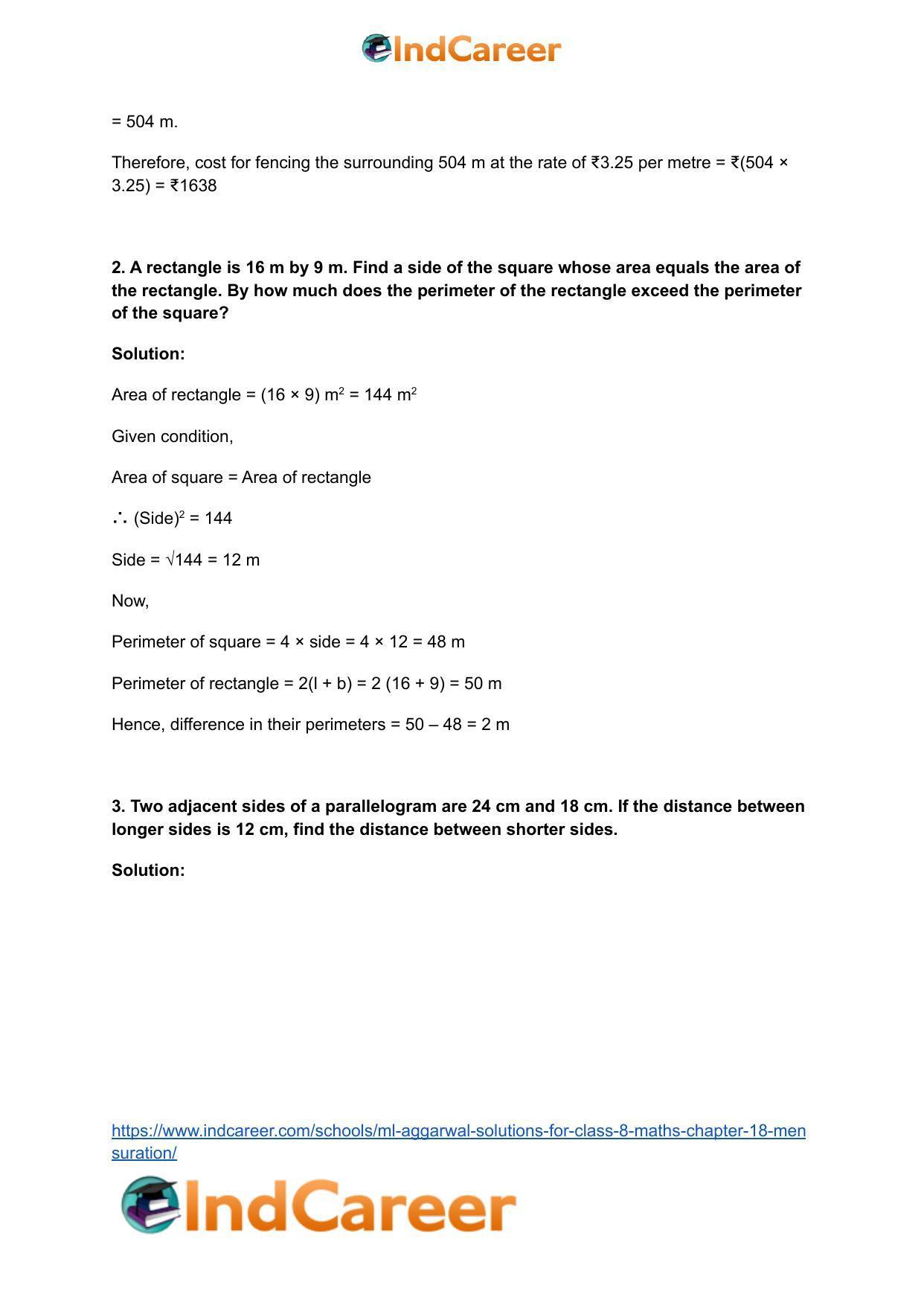 ML Aggarwal Solutions for Class 8 Maths Chapter 18- Mensuration - Page 3