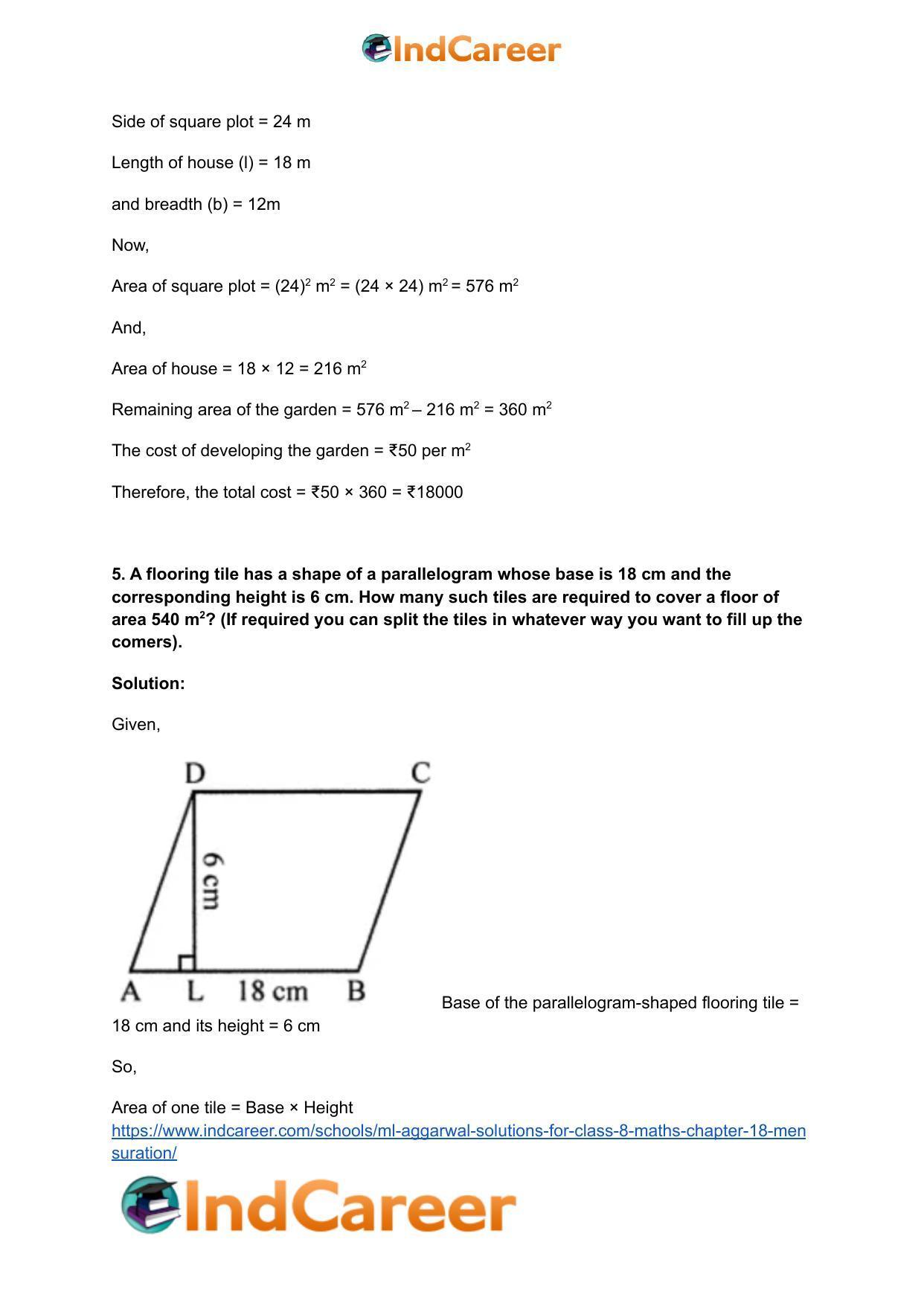ML Aggarwal Solutions for Class 8 Maths Chapter 18- Mensuration - Page 5