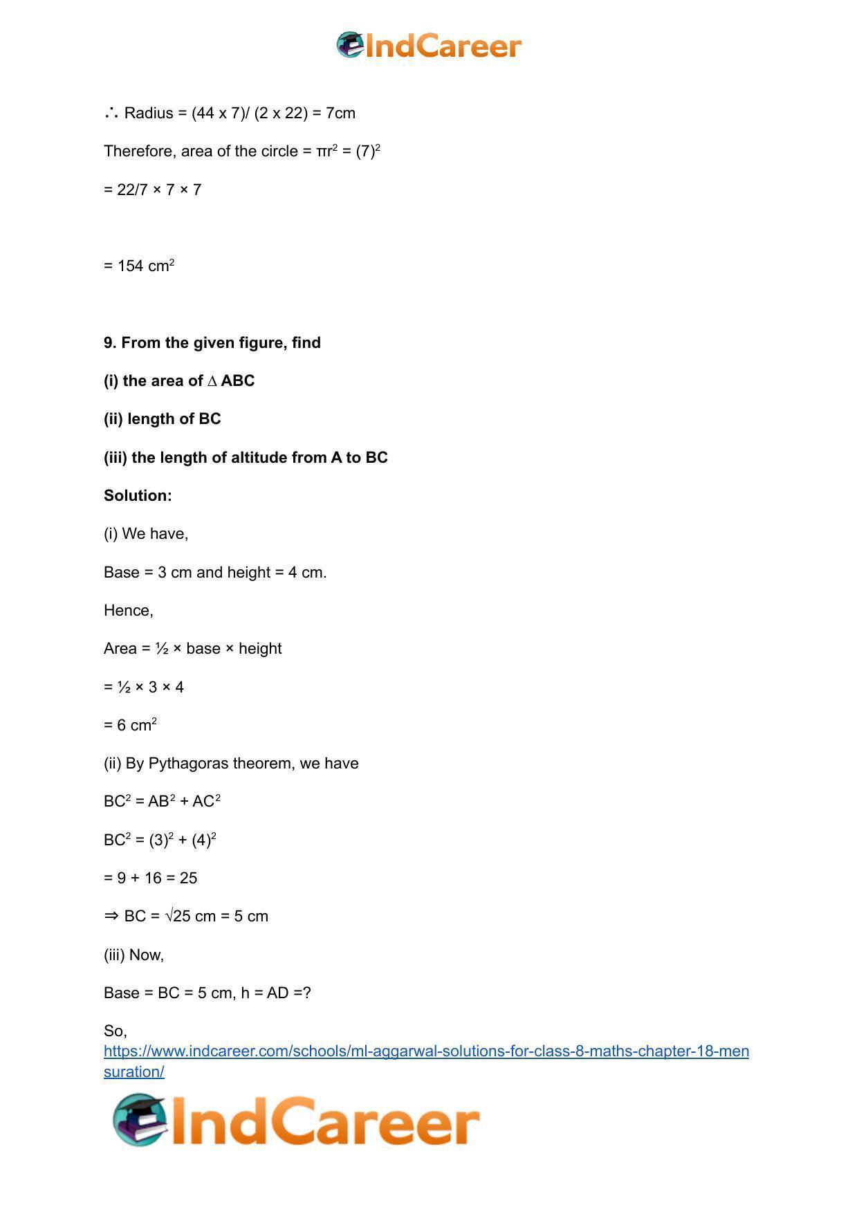 ML Aggarwal Solutions for Class 8 Maths Chapter 18- Mensuration - Page 8