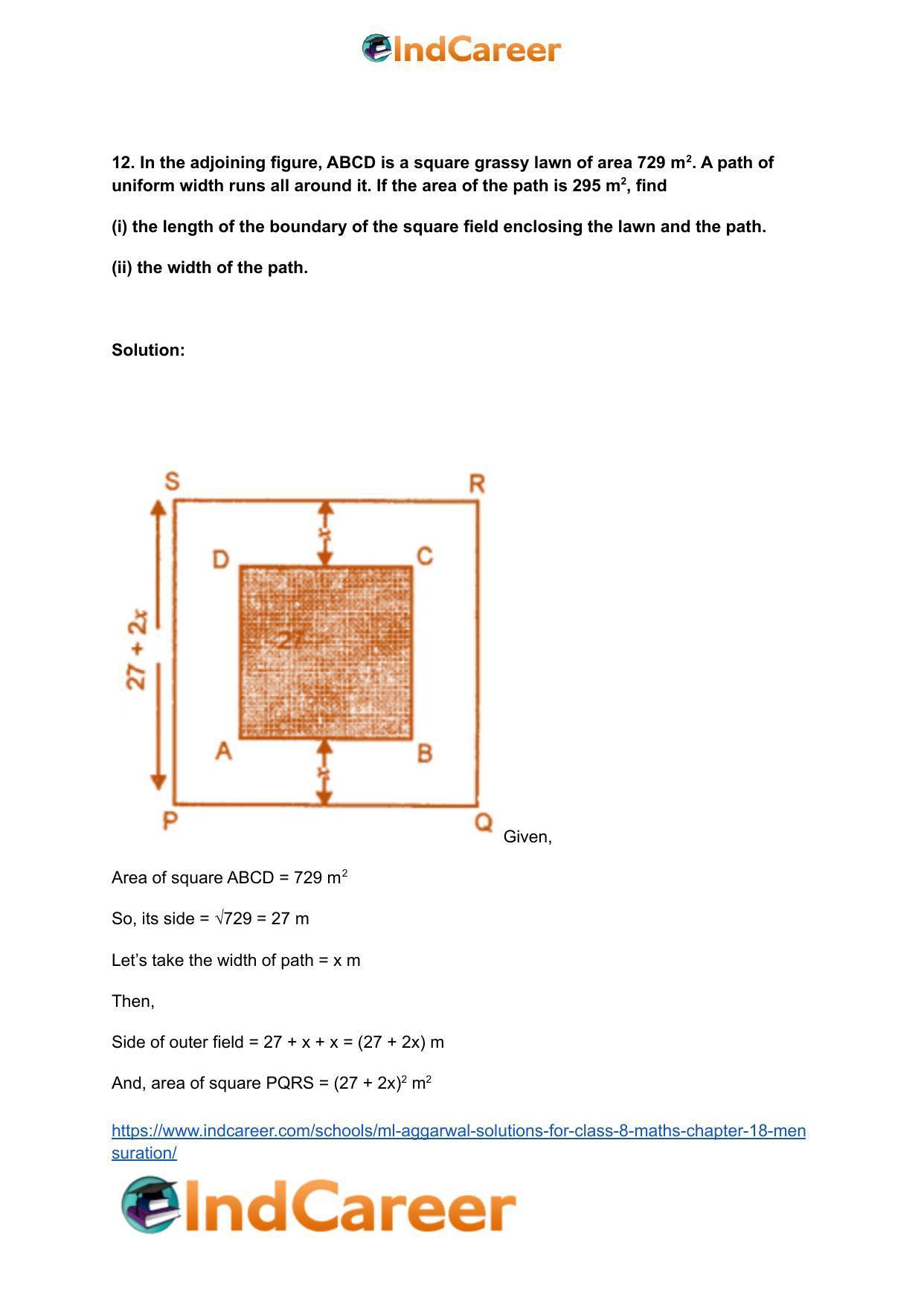 ML Aggarwal Solutions for Class 8 Maths Chapter 18- Mensuration - Page 11