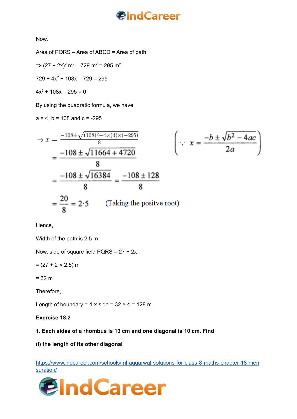 ML Aggarwal Solutions for Class 8 Maths Chapter 18- Mensuration - Page 12