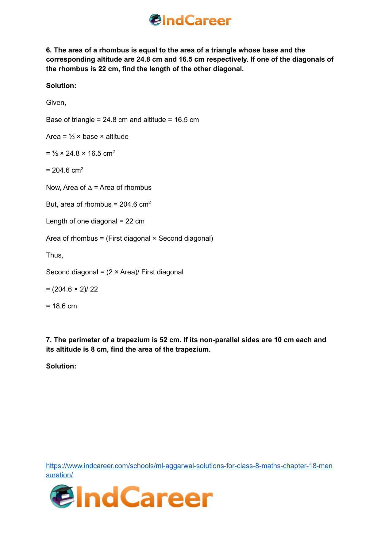 ML Aggarwal Solutions for Class 8 Maths Chapter 18- Mensuration - Page 17