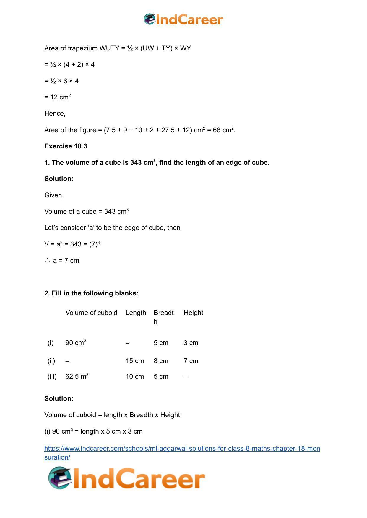 ML Aggarwal Solutions for Class 8 Maths Chapter 18- Mensuration - Page 33