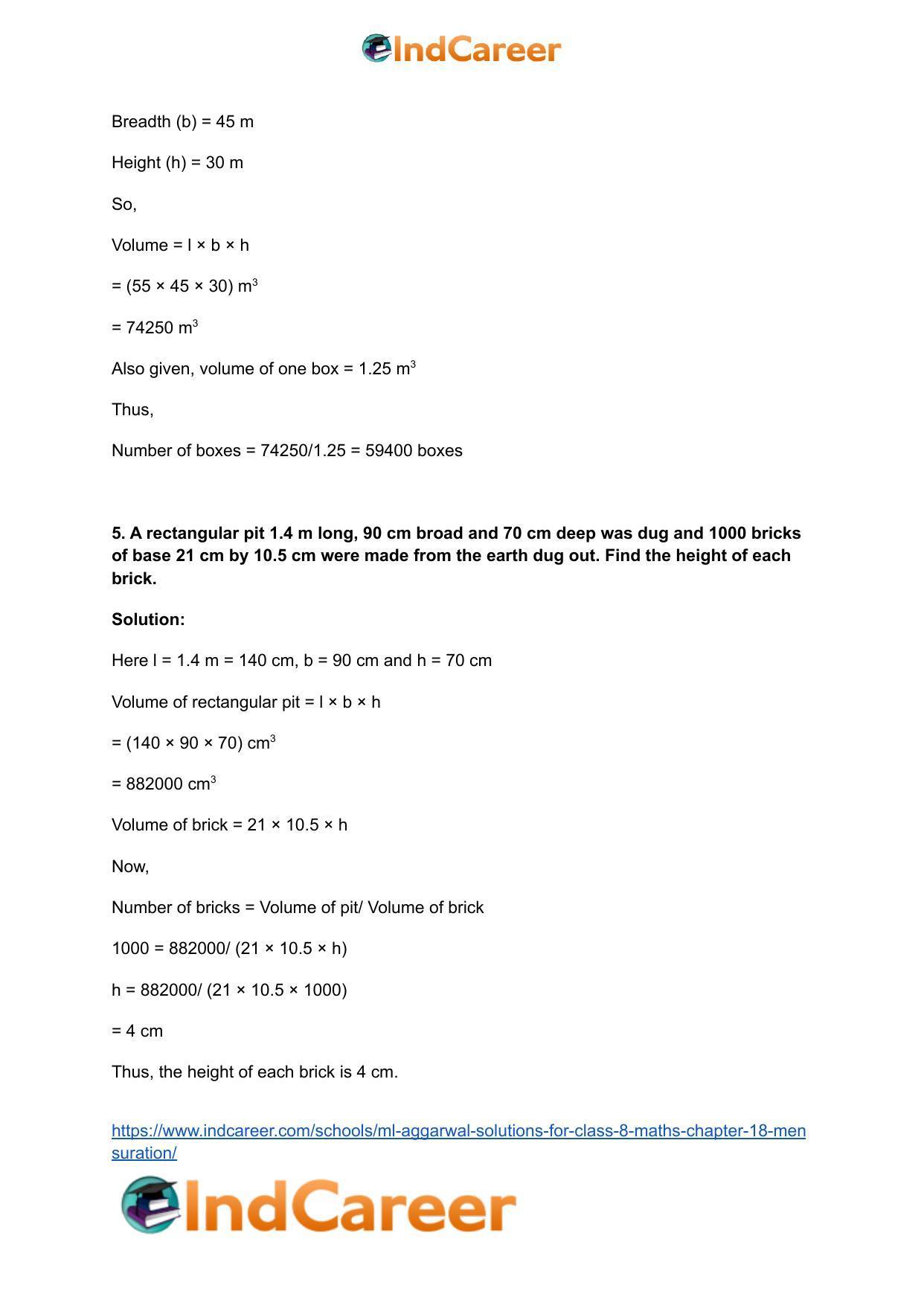 ML Aggarwal Solutions for Class 8 Maths Chapter 18- Mensuration - Page 35