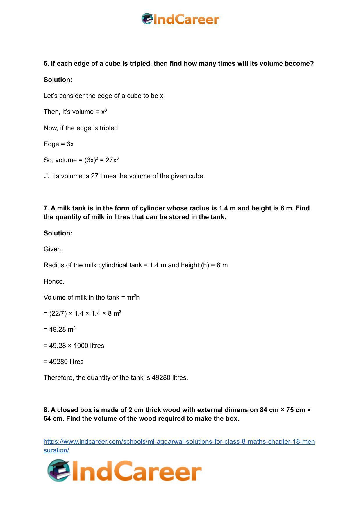 ML Aggarwal Solutions for Class 8 Maths Chapter 18- Mensuration - Page 36