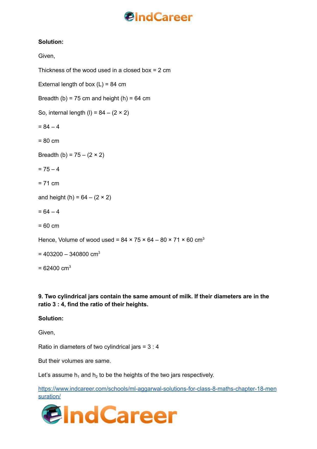 ML Aggarwal Solutions for Class 8 Maths Chapter 18- Mensuration - Page 37