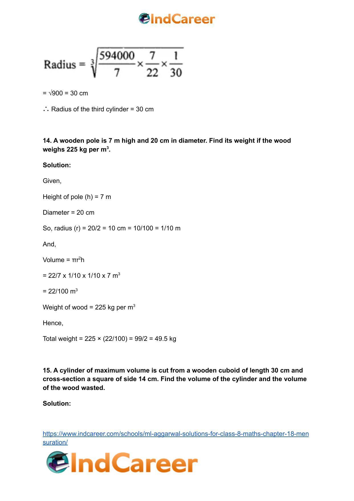 ML Aggarwal Solutions for Class 8 Maths Chapter 18- Mensuration - Page 42