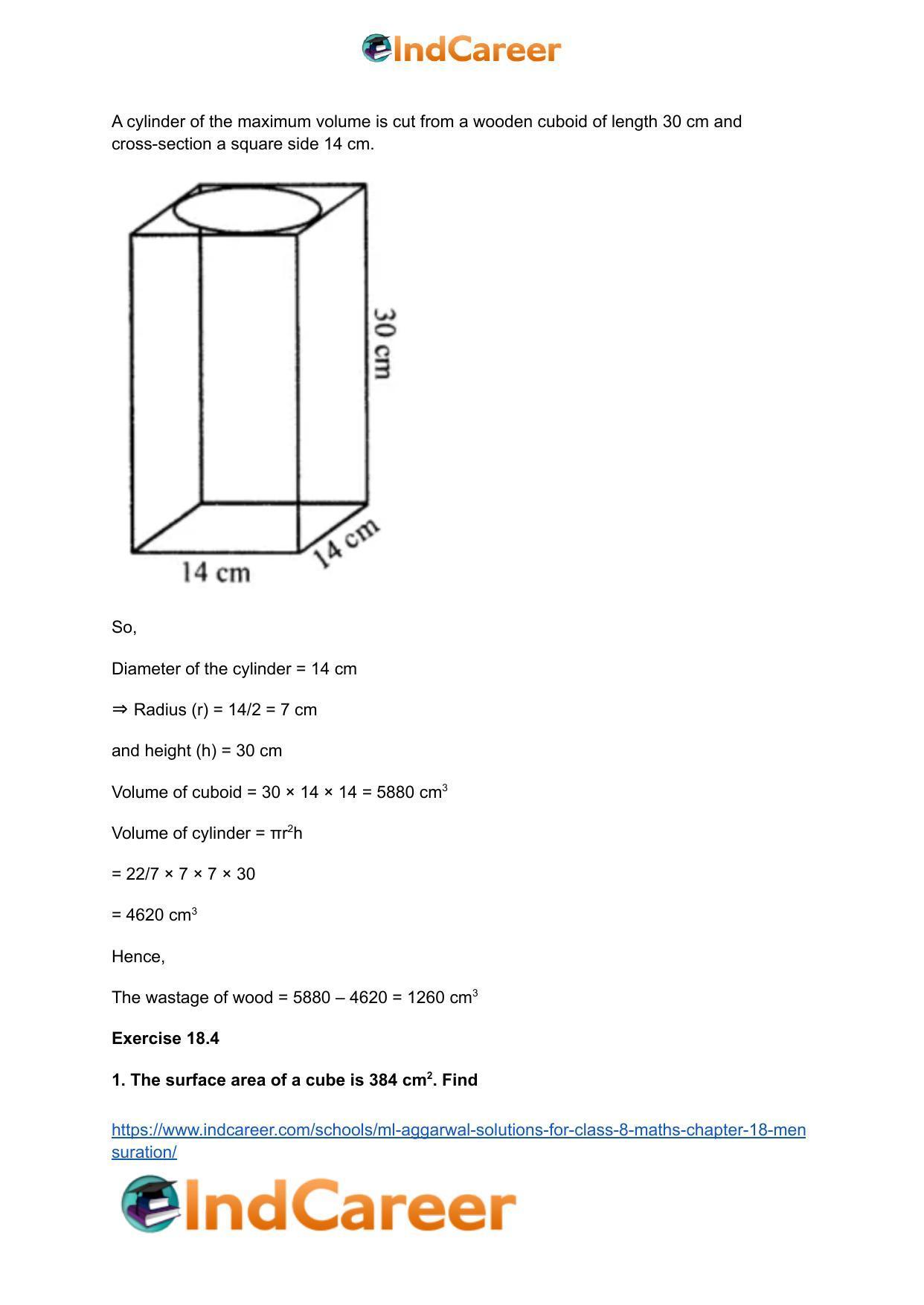 ML Aggarwal Solutions for Class 8 Maths Chapter 18- Mensuration - Page 43