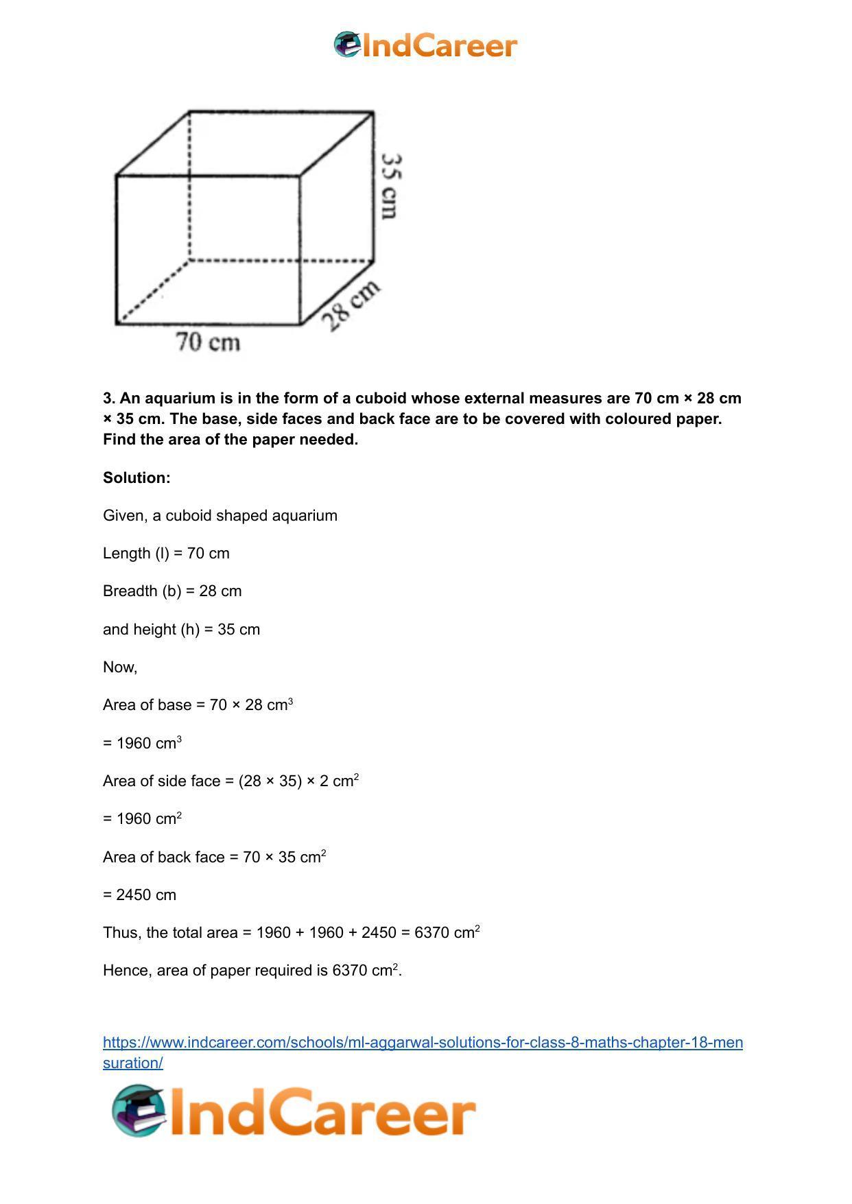 ML Aggarwal Solutions for Class 8 Maths Chapter 18- Mensuration - Page 45