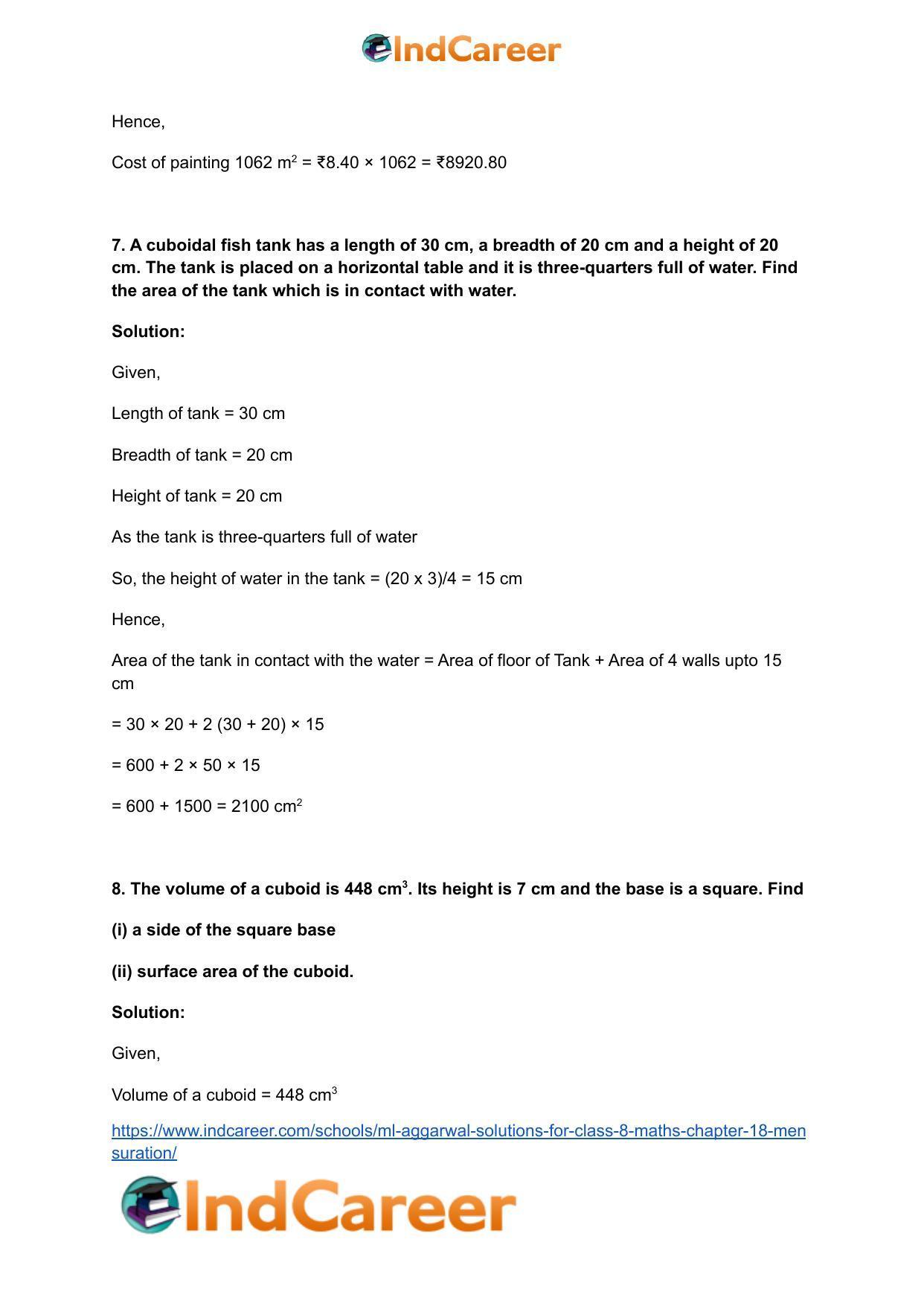 ML Aggarwal Solutions for Class 8 Maths Chapter 18- Mensuration - Page 48