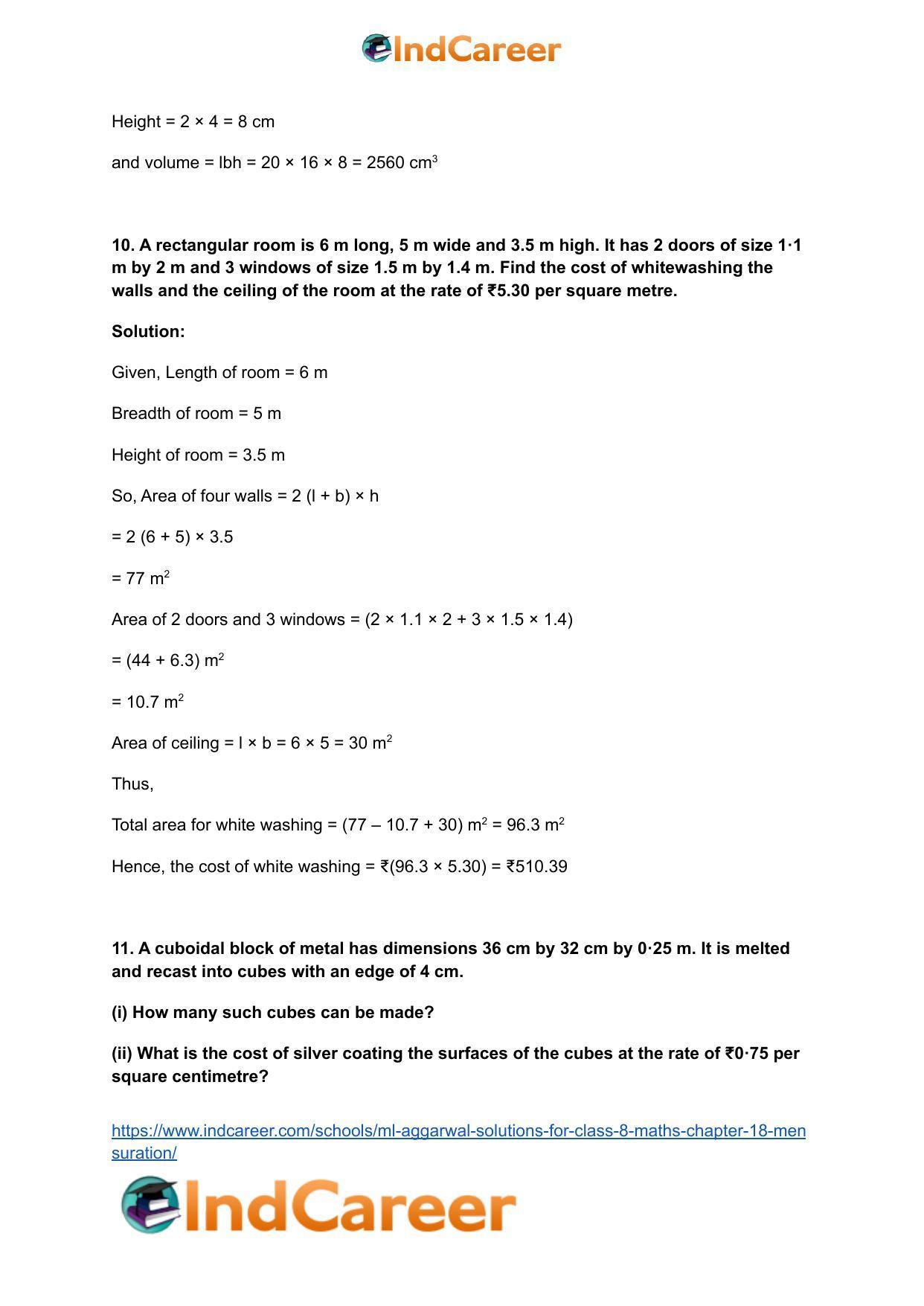 ML Aggarwal Solutions for Class 8 Maths Chapter 18- Mensuration - Page 50