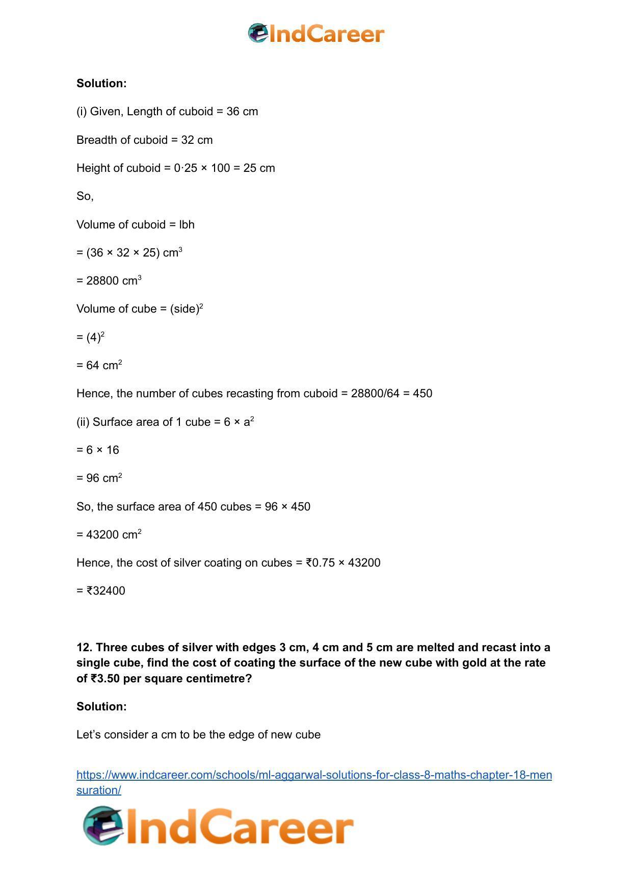 ML Aggarwal Solutions for Class 8 Maths Chapter 18- Mensuration - Page 51