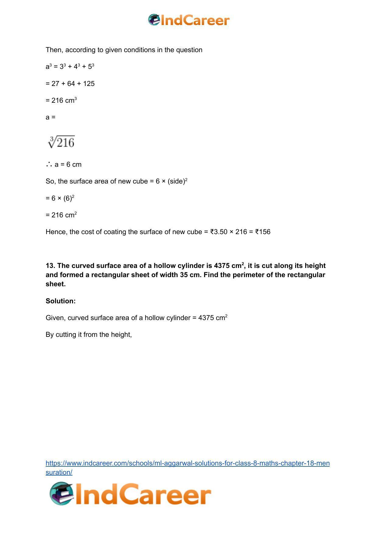 ML Aggarwal Solutions for Class 8 Maths Chapter 18- Mensuration - Page 52