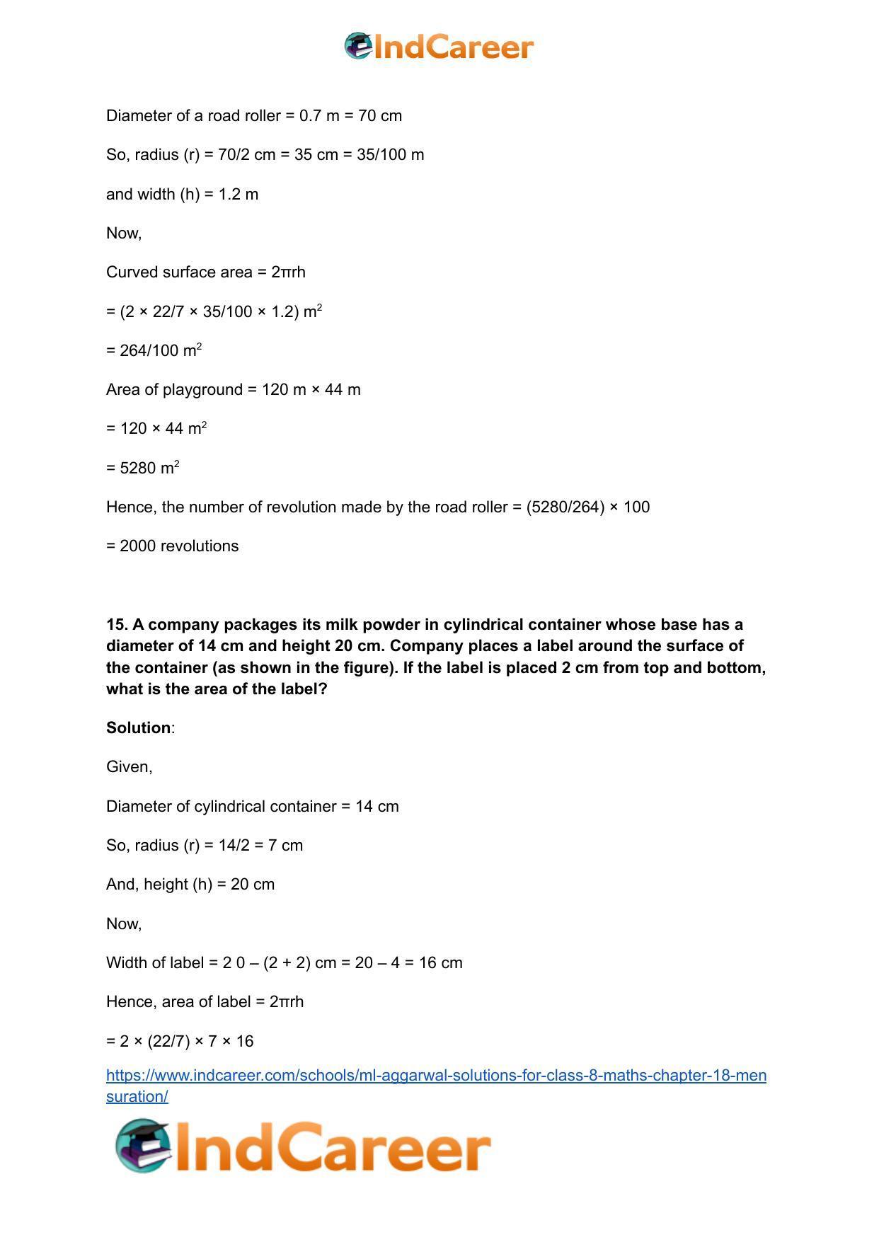 ML Aggarwal Solutions for Class 8 Maths Chapter 18- Mensuration - Page 54