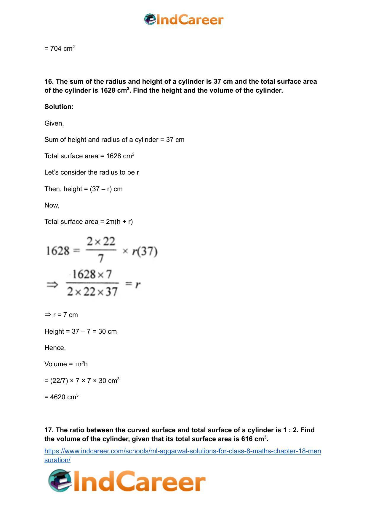 ML Aggarwal Solutions for Class 8 Maths Chapter 18- Mensuration - Page 55