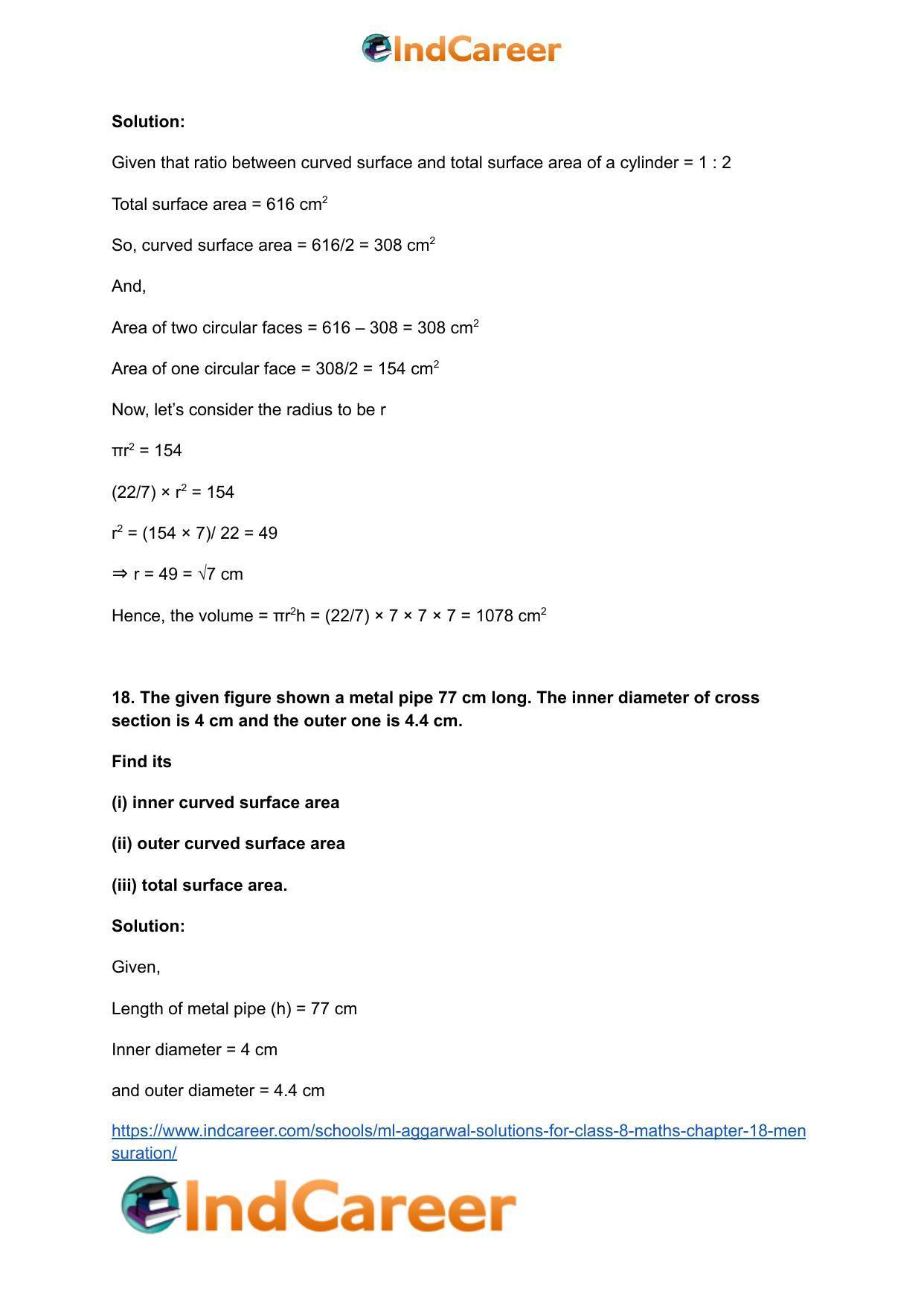 ML Aggarwal Solutions for Class 8 Maths Chapter 18- Mensuration - Page 56
