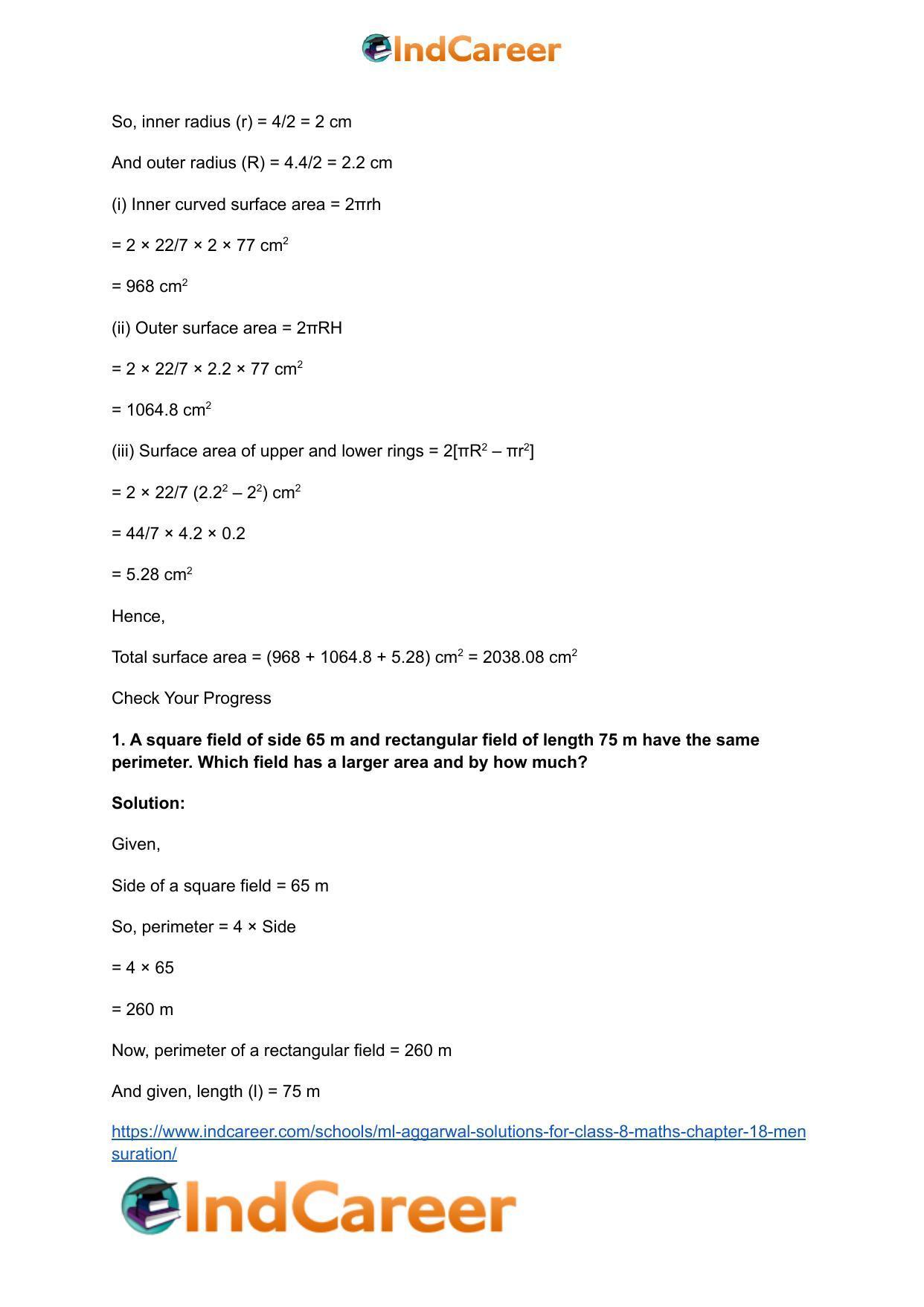 ML Aggarwal Solutions for Class 8 Maths Chapter 18- Mensuration - Page 57