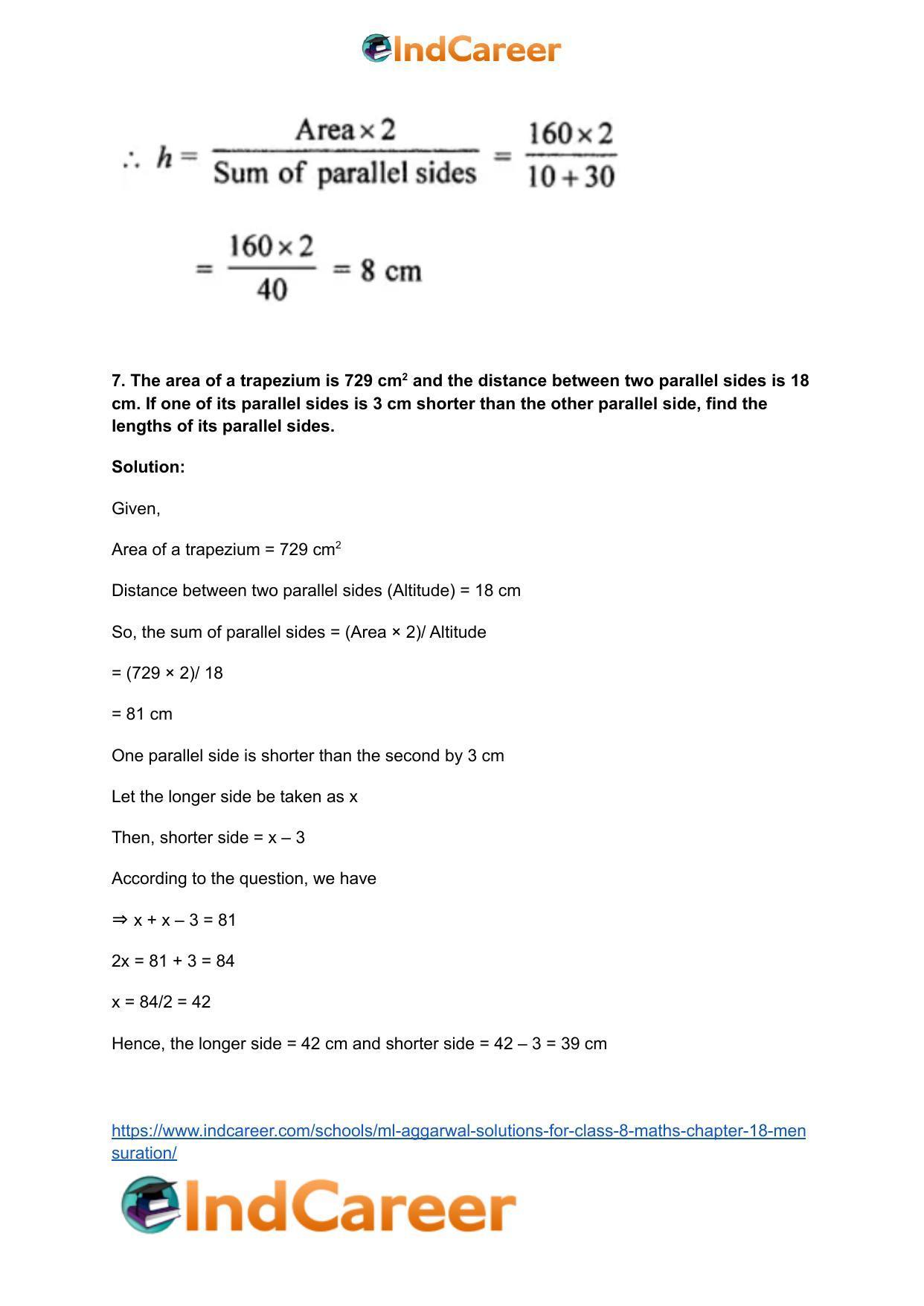 ML Aggarwal Solutions for Class 8 Maths Chapter 18- Mensuration - Page 62