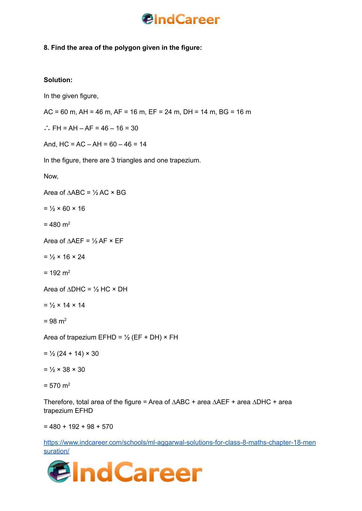 ML Aggarwal Solutions for Class 8 Maths Chapter 18- Mensuration - Page 63