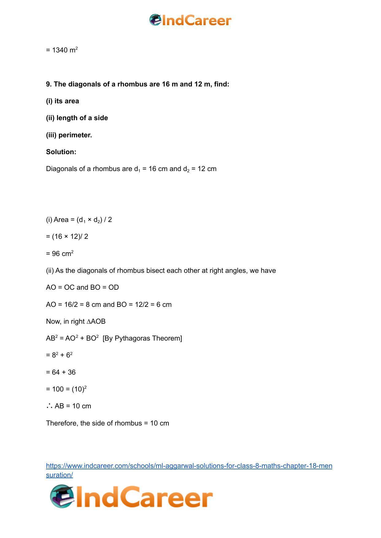 ML Aggarwal Solutions for Class 8 Maths Chapter 18- Mensuration - Page 64