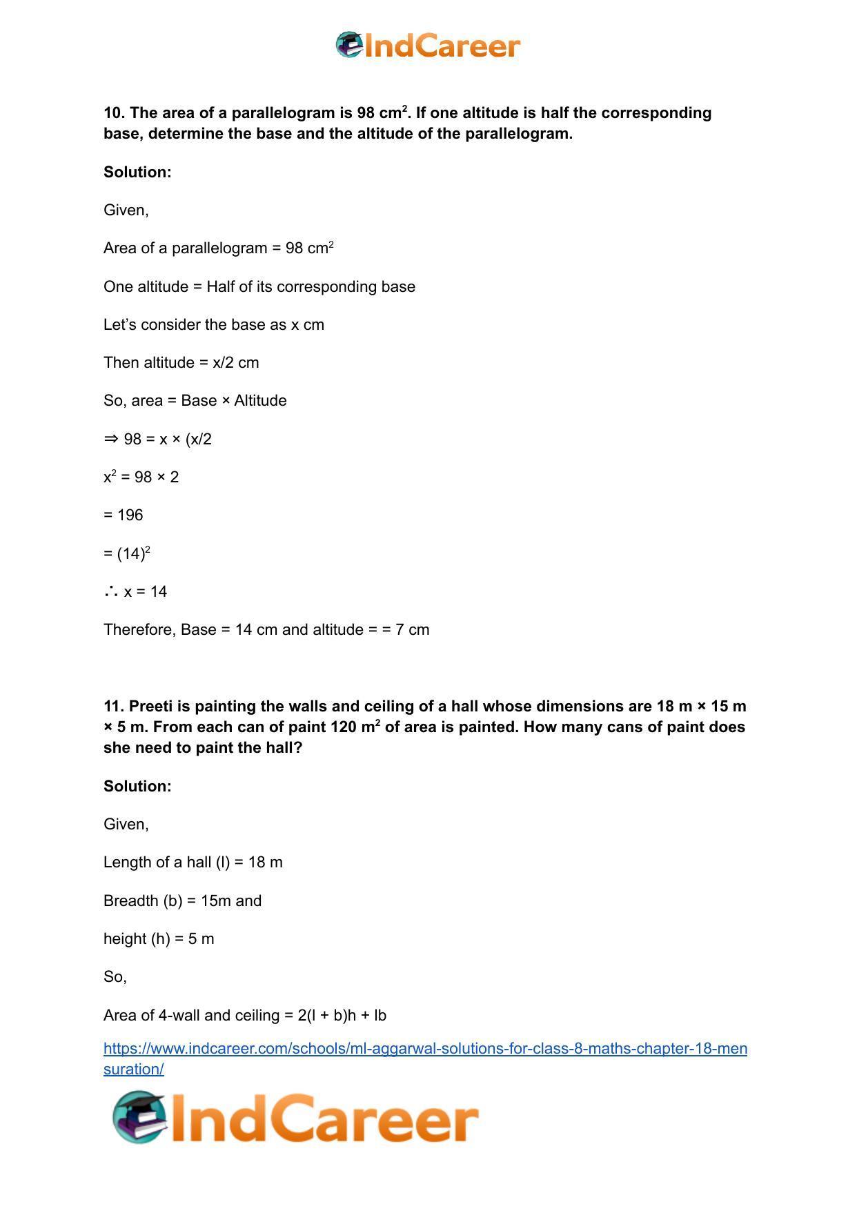 ML Aggarwal Solutions for Class 8 Maths Chapter 18- Mensuration - Page 65