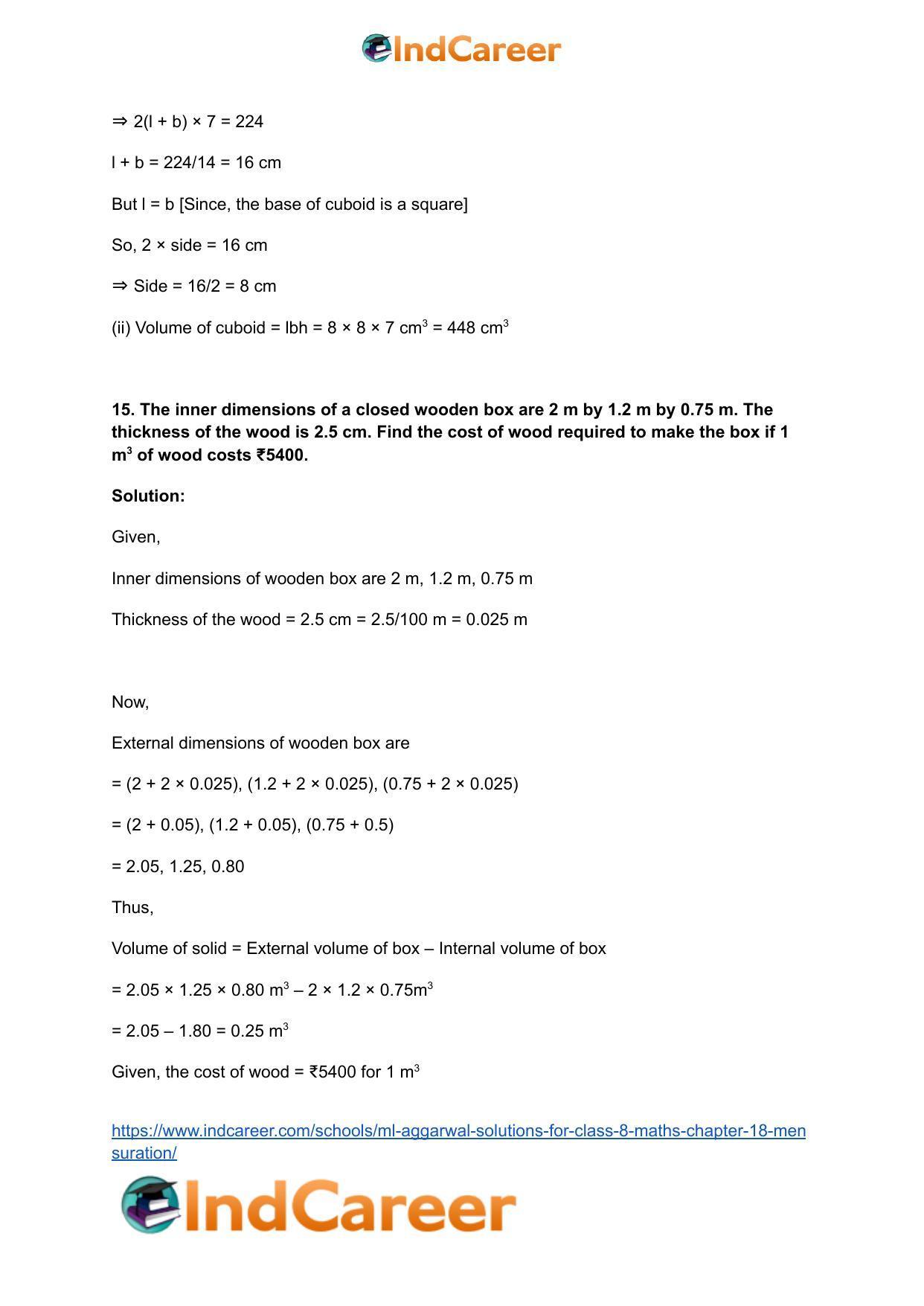 ML Aggarwal Solutions for Class 8 Maths Chapter 18- Mensuration - Page 68