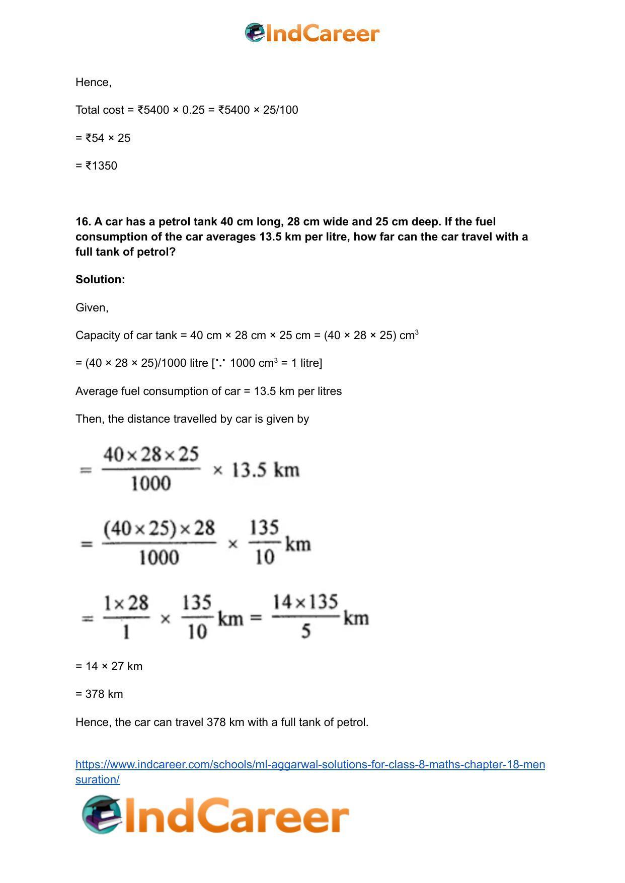 ML Aggarwal Solutions for Class 8 Maths Chapter 18- Mensuration - Page 69