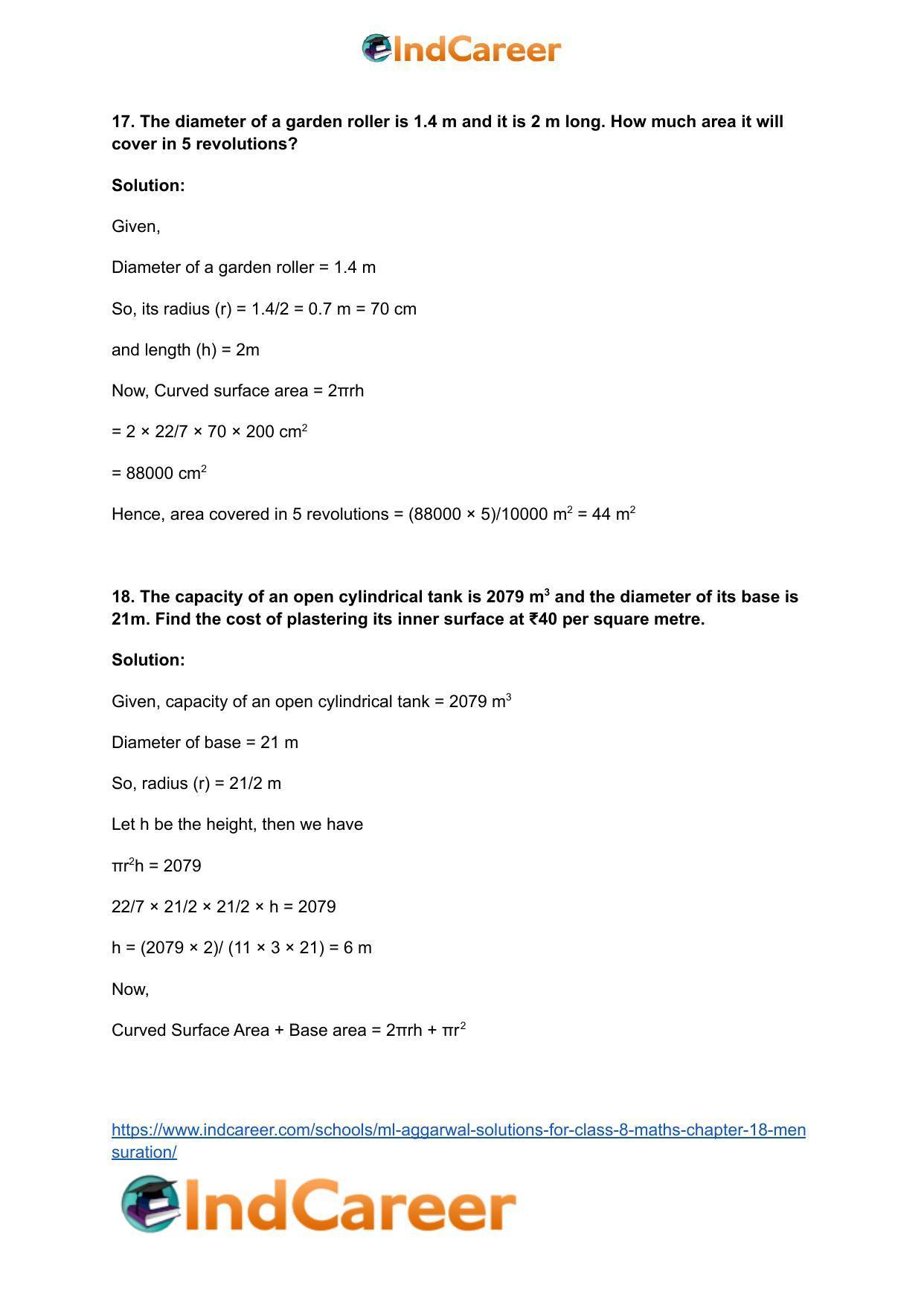 ML Aggarwal Solutions for Class 8 Maths Chapter 18- Mensuration - Page 70