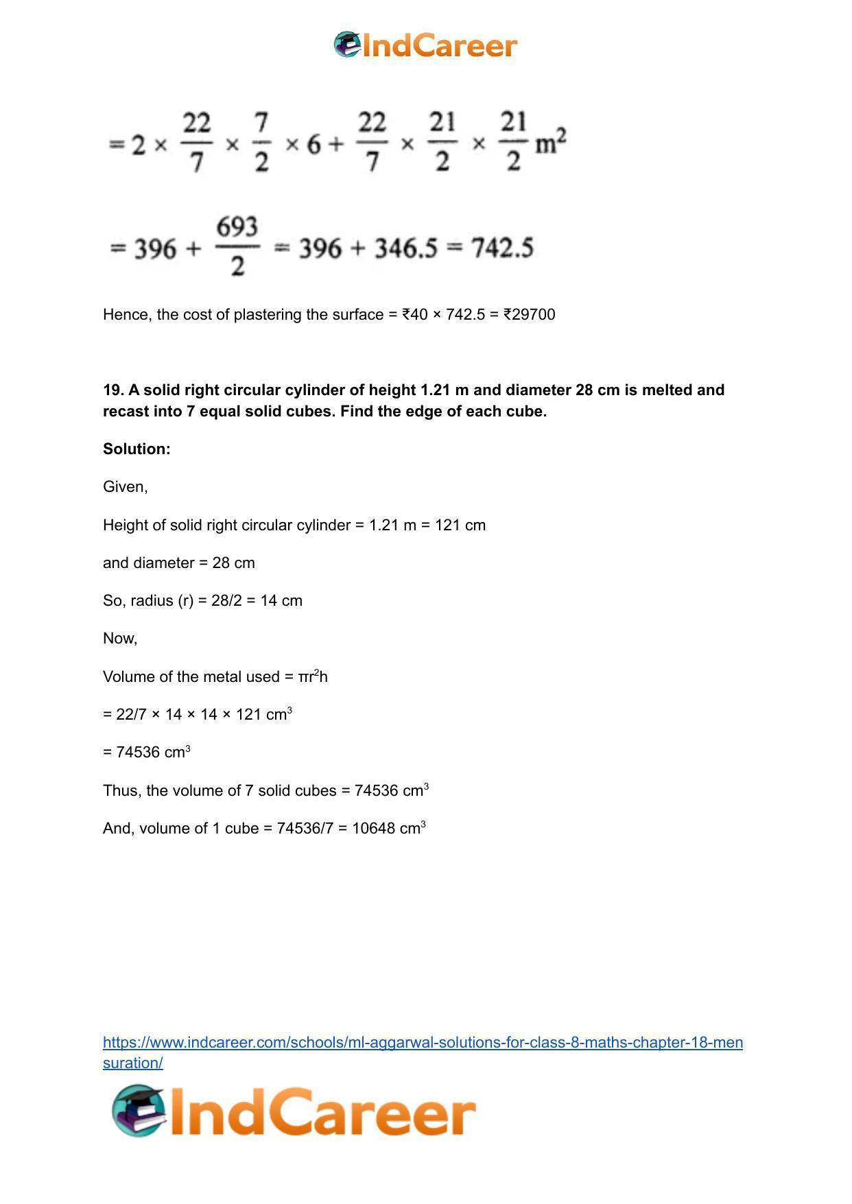 ML Aggarwal Solutions for Class 8 Maths Chapter 18- Mensuration - Page 71