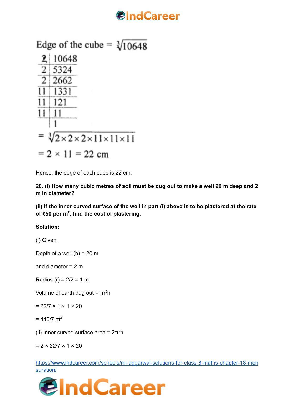 ML Aggarwal Solutions for Class 8 Maths Chapter 18- Mensuration - Page 72