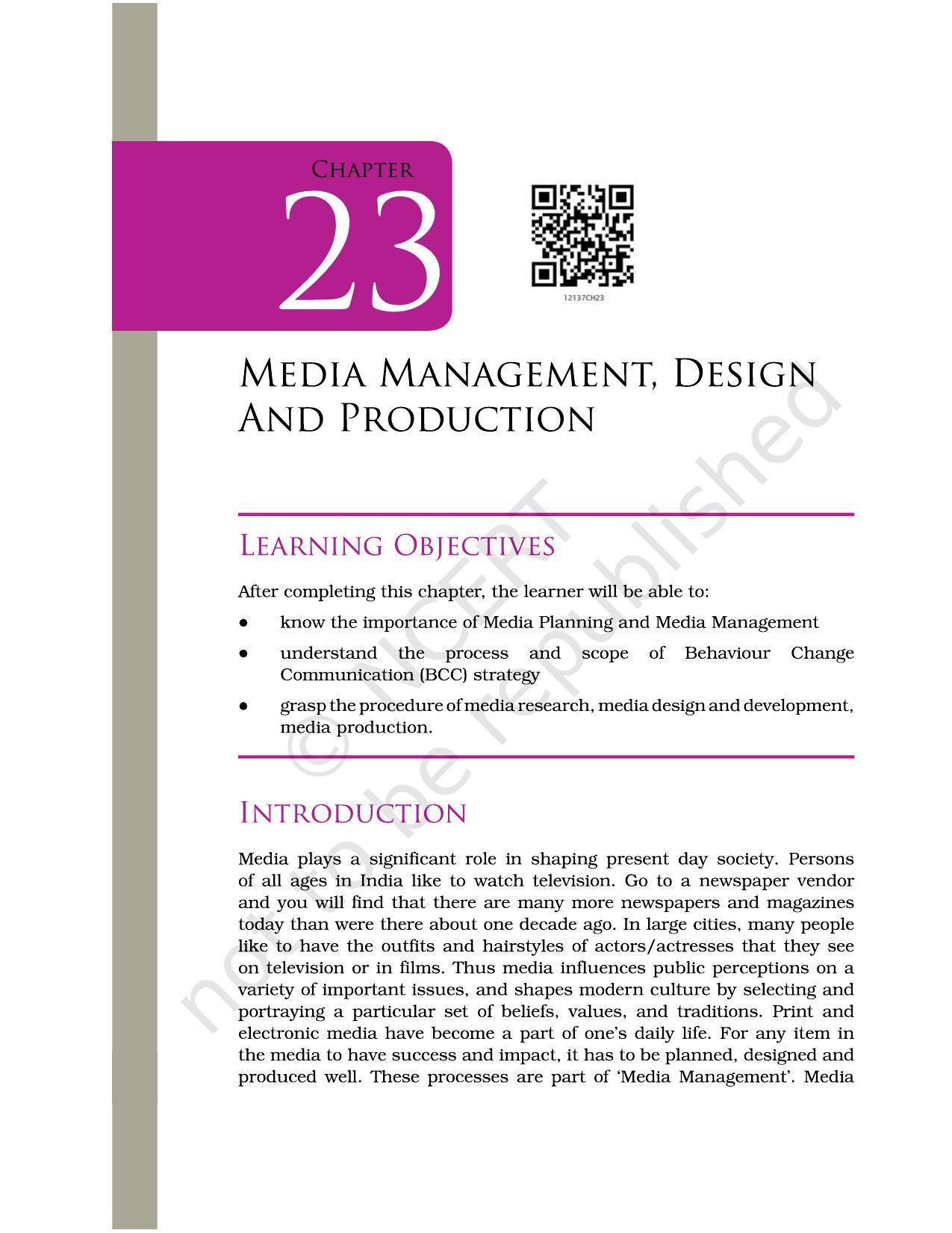 NCERT Book for Class 12 Home Science (Part -II) Chapter 23 Media Management, Design, and Production - Page 1