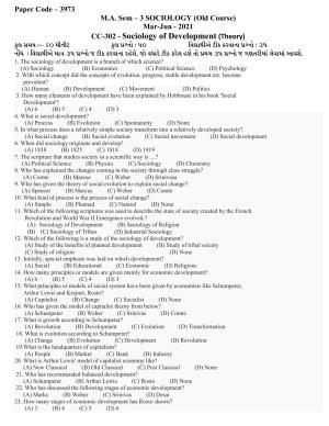 Hemchand North Gujarat University Sample Paper  Mar-Jun  2021:  M.A. Sem – 3 Sociology-CC-302 - Sociology of Development (Theory)  Paper Code – 3973 (Old Course)