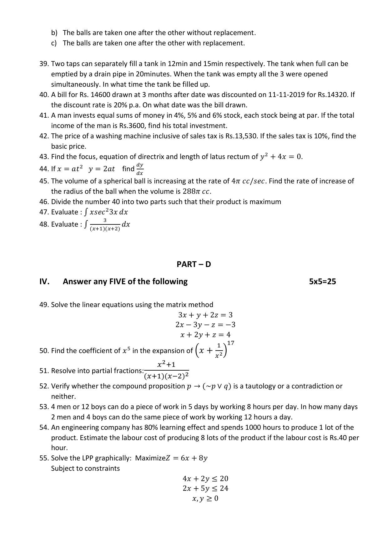 Karnataka II PUC Basic Mathematics Model Question Paper 2023 - Page 4