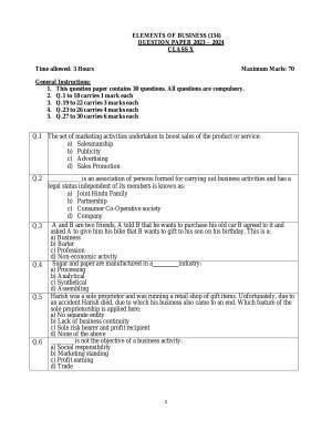CBSE Class 10 Elements of Business Sample Paper 2024
