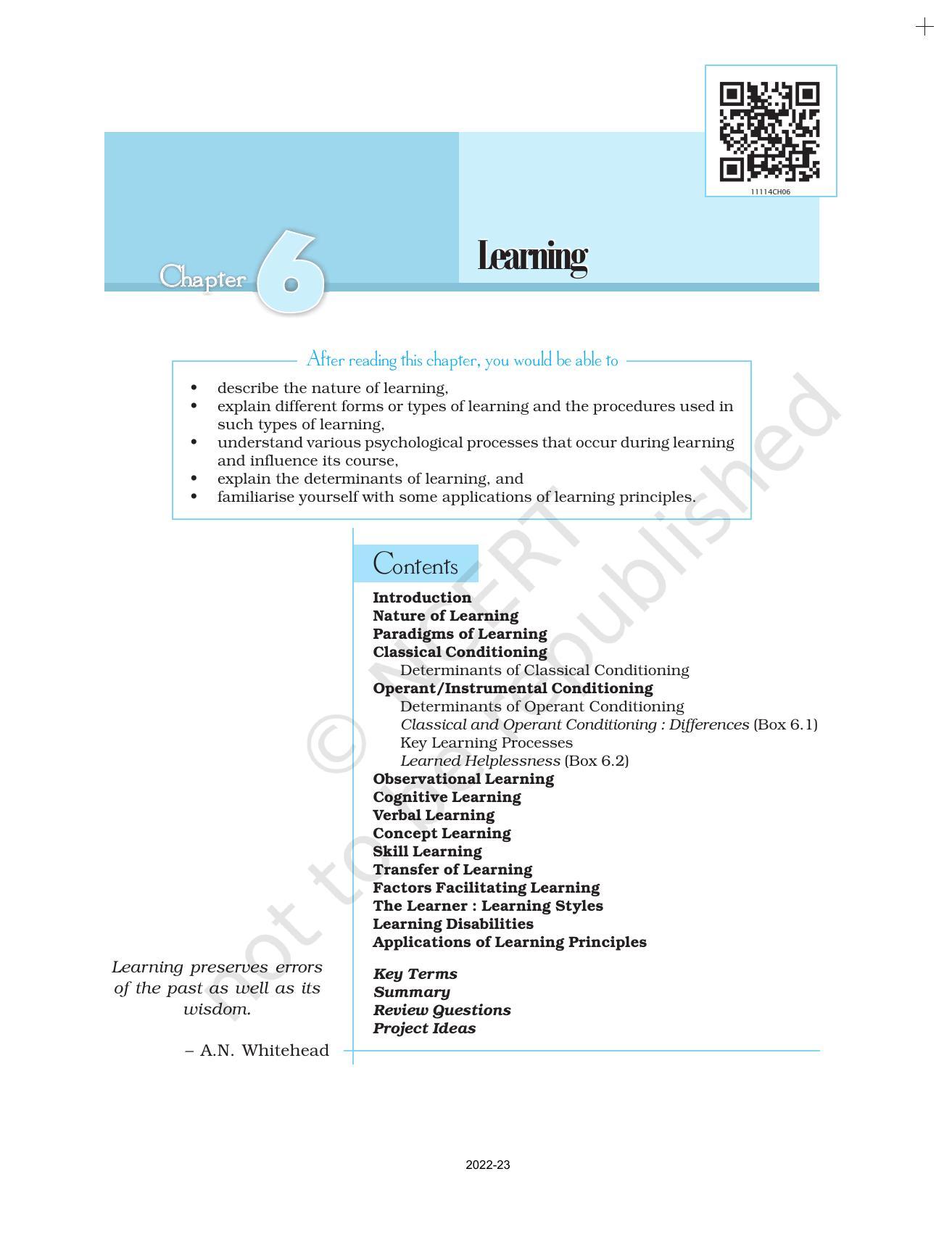 NCERT Book for Class 11 Psychology Chapter 6 Learning - Page 1