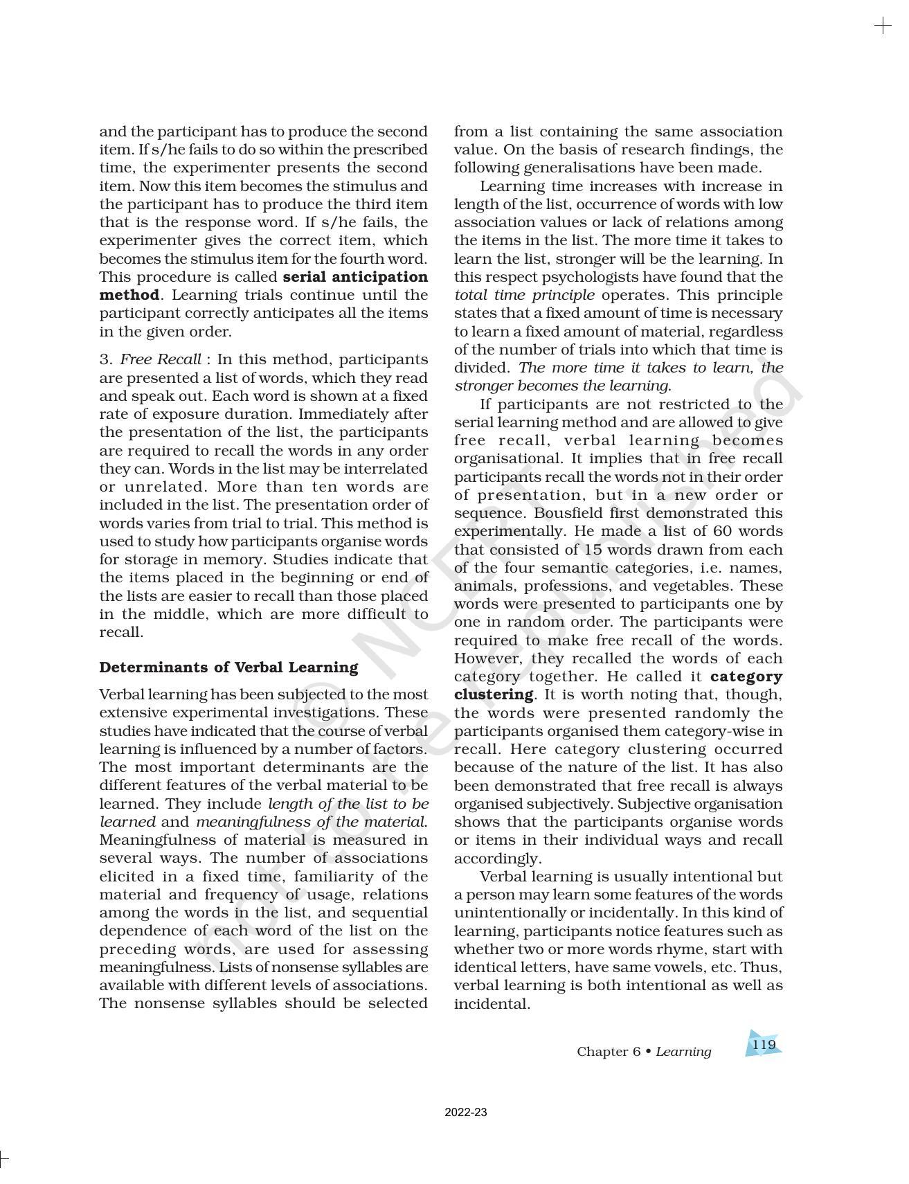NCERT Book for Class 11 Psychology Chapter 6 Learning - Page 13