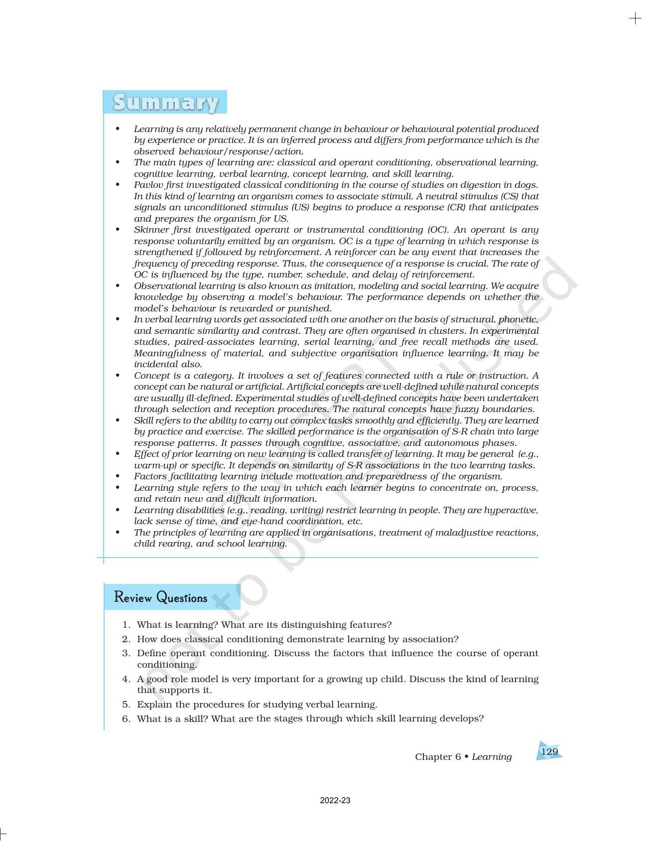 NCERT Book for Class 11 Psychology Chapter 6 Learning - Page 23