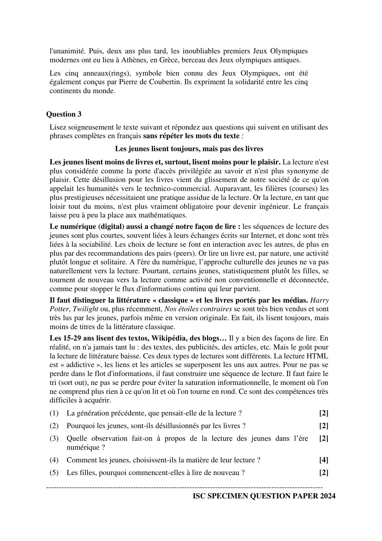 ISC Class 12 2024 FRENCH Sample Paper - Page 2