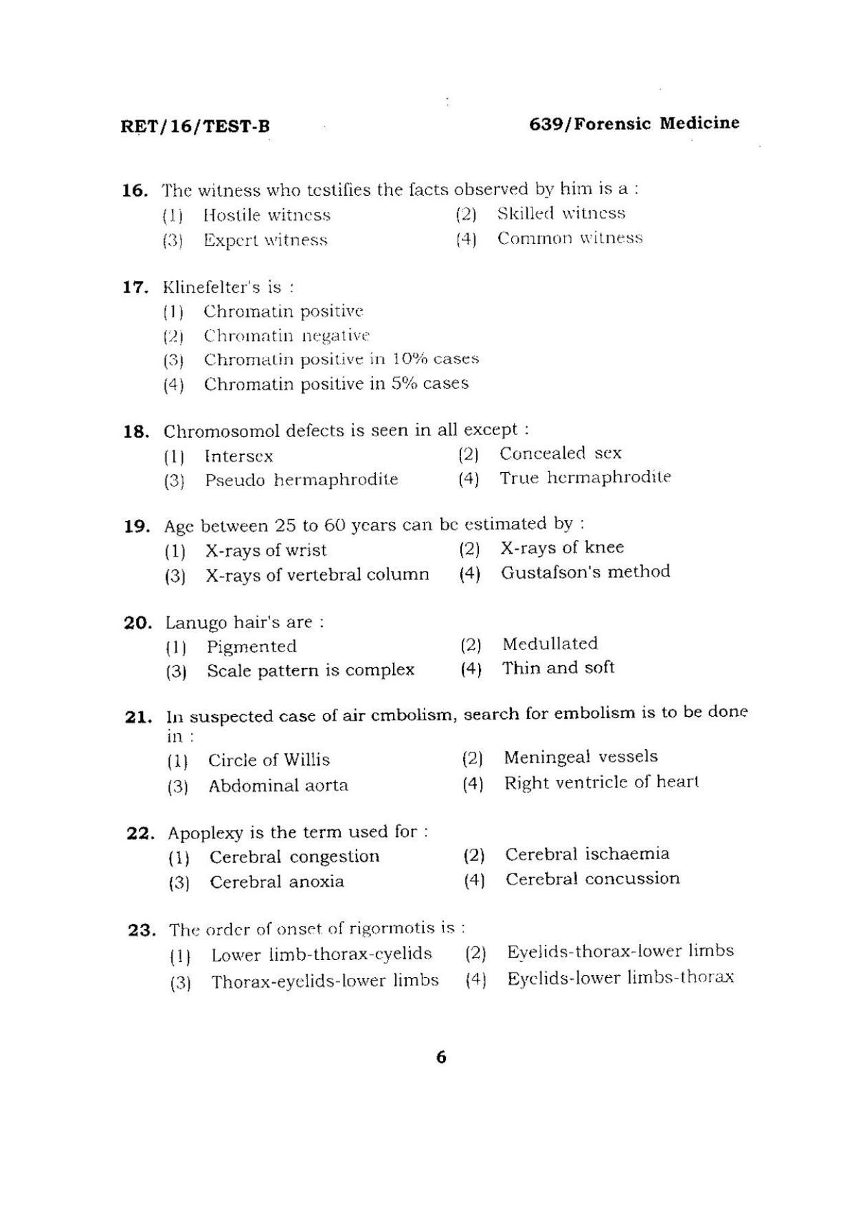 BHU RET FORENSIC MEDICINE 2016 Question Paper - Page 6